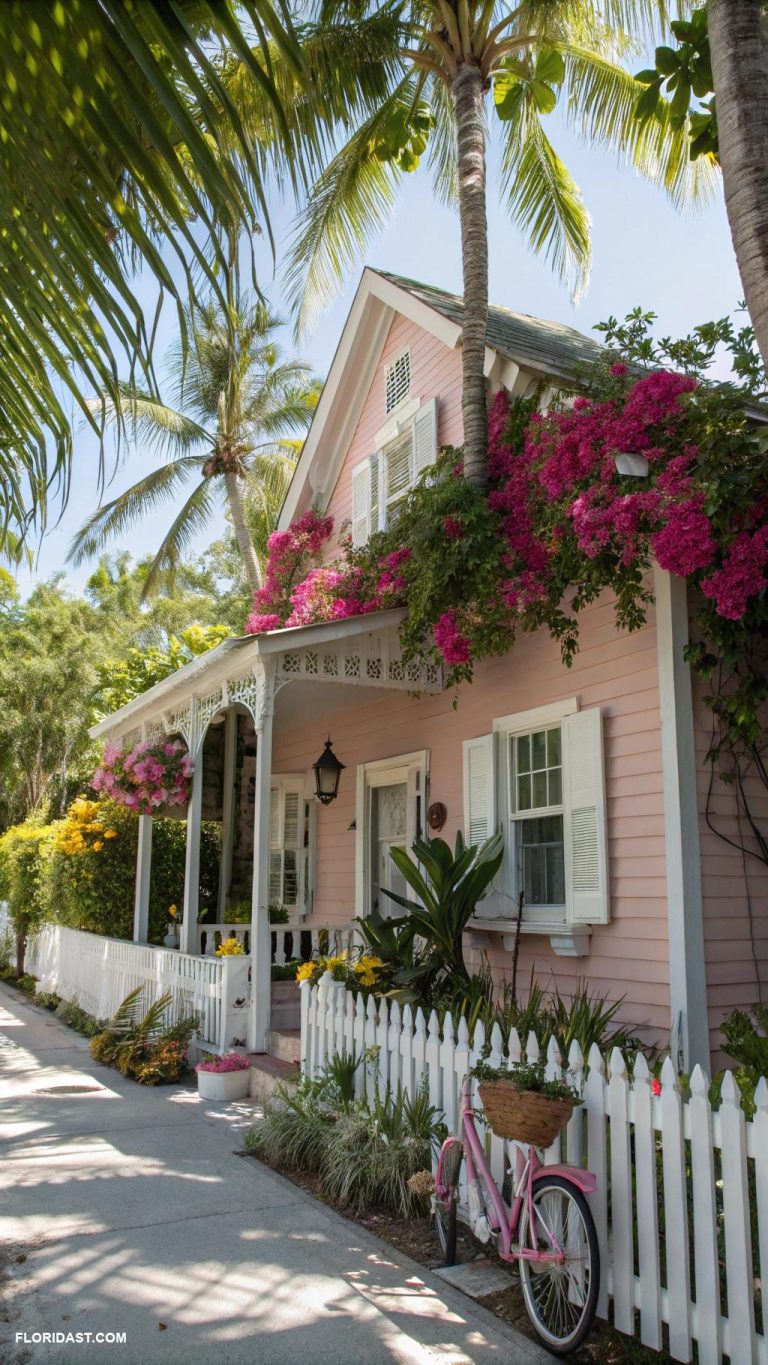 colorful beach houses Pastel pink cottage in Key West 1