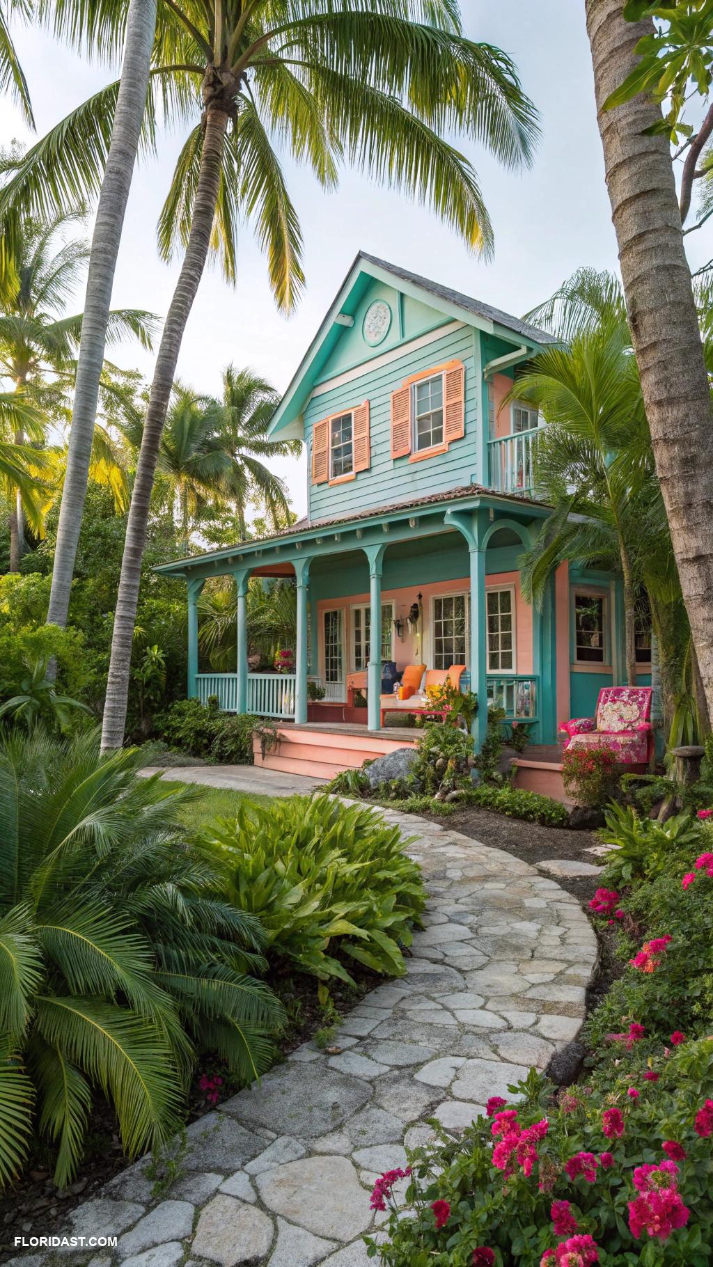 key west style houses Lush tropical landscaping surrounds property