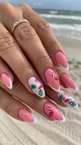 nails ideas Flamingo pink and white nails