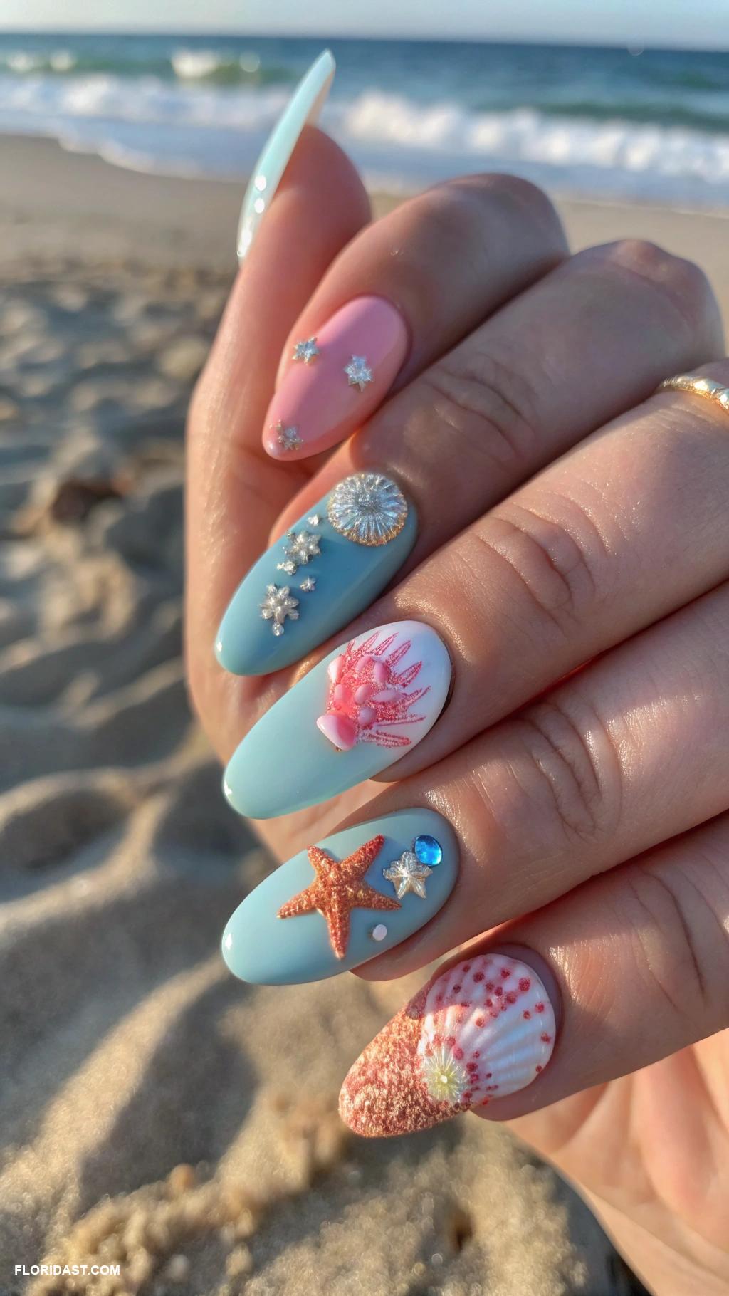 nails ideas Seashell embellishments on nails