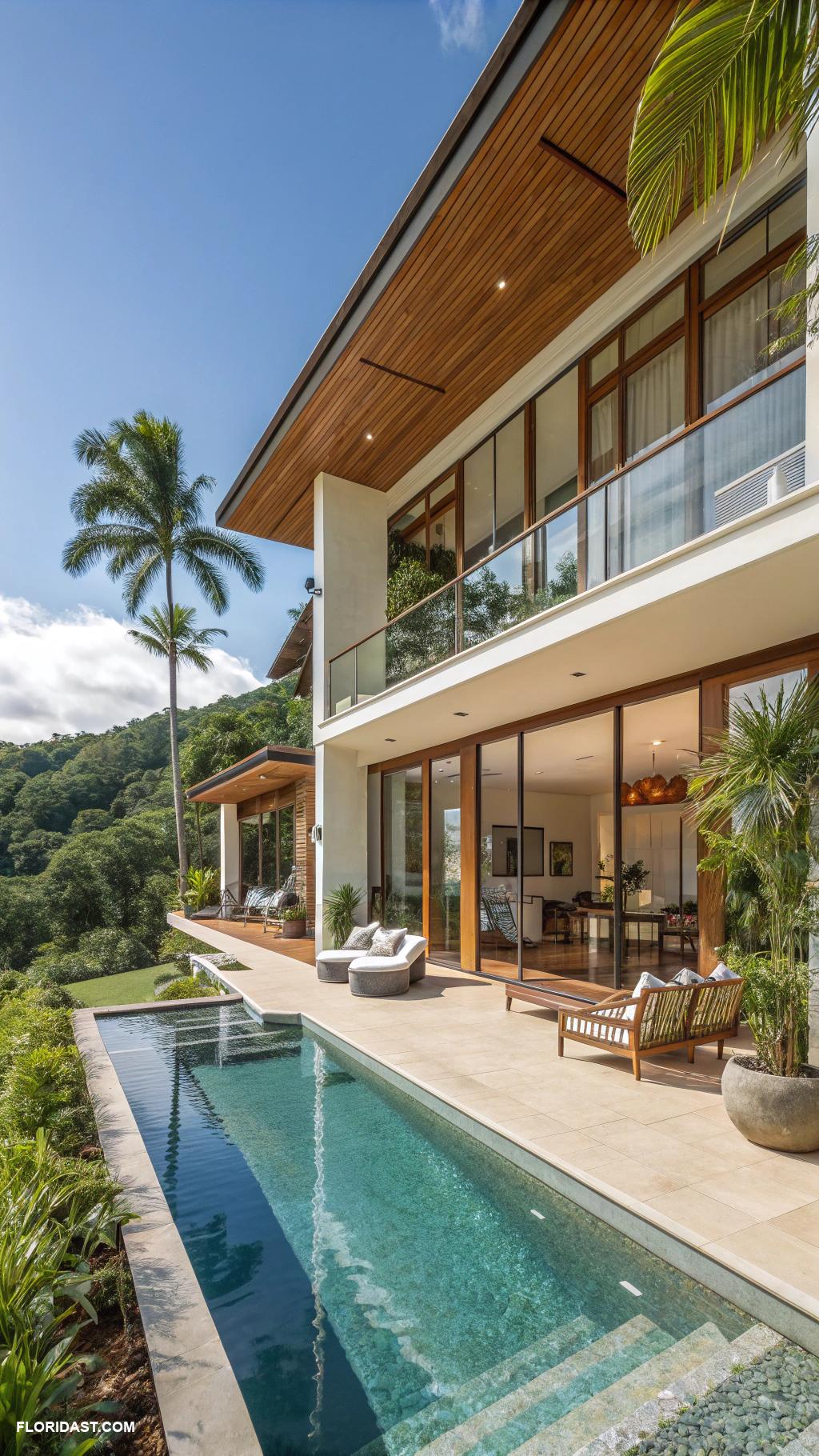 palm beach style houses Contemporary home with large glass windows