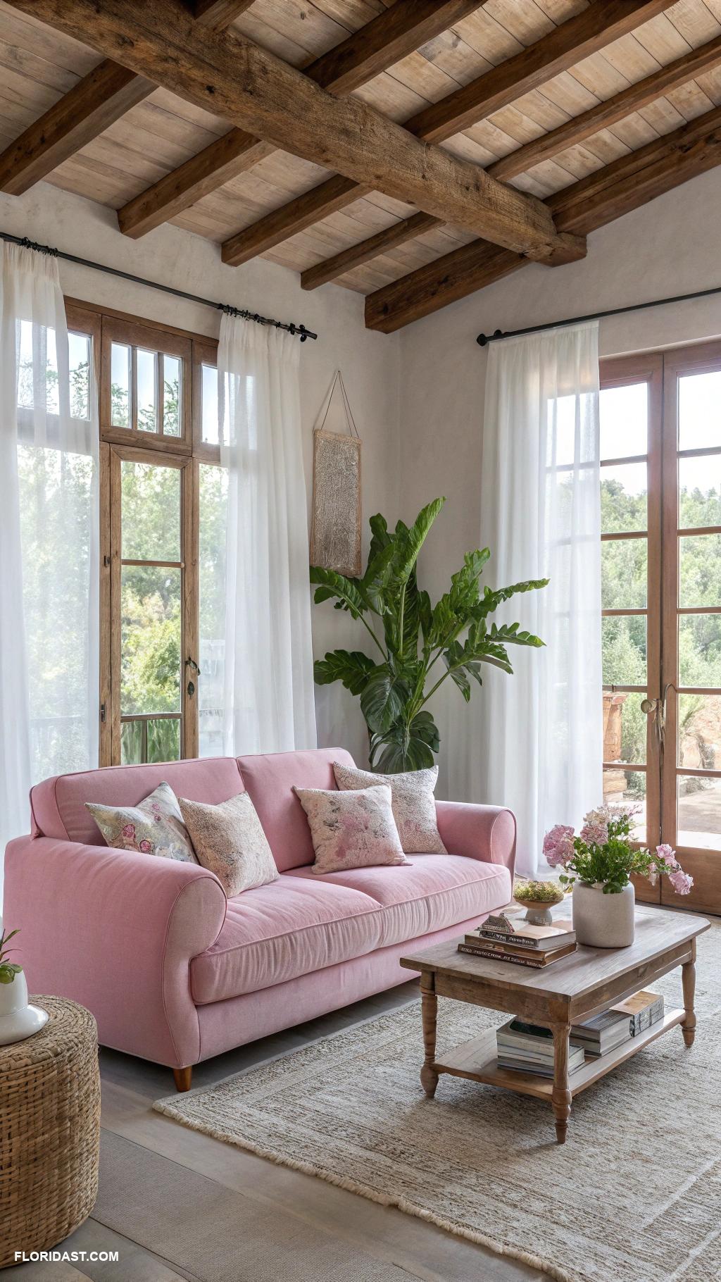 pink living rooms Chic pink hues with natural wood elements