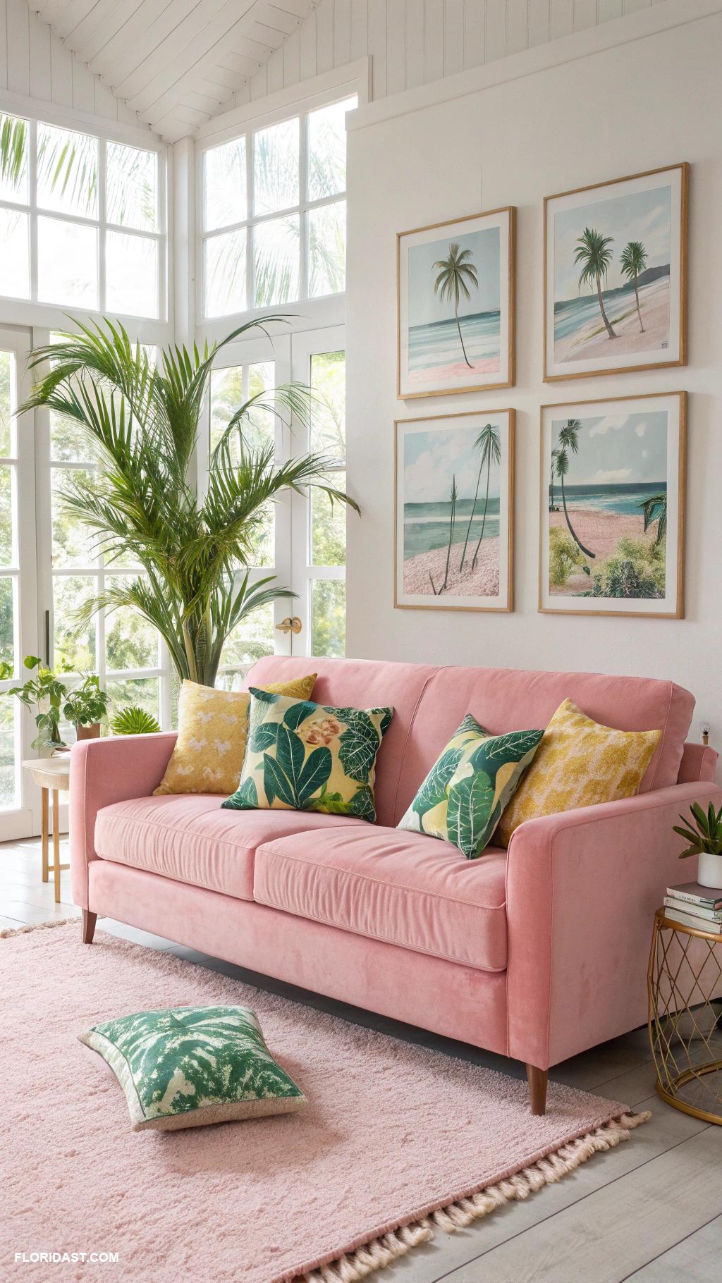 pink living rooms Pastel pink furniture and tropical decor