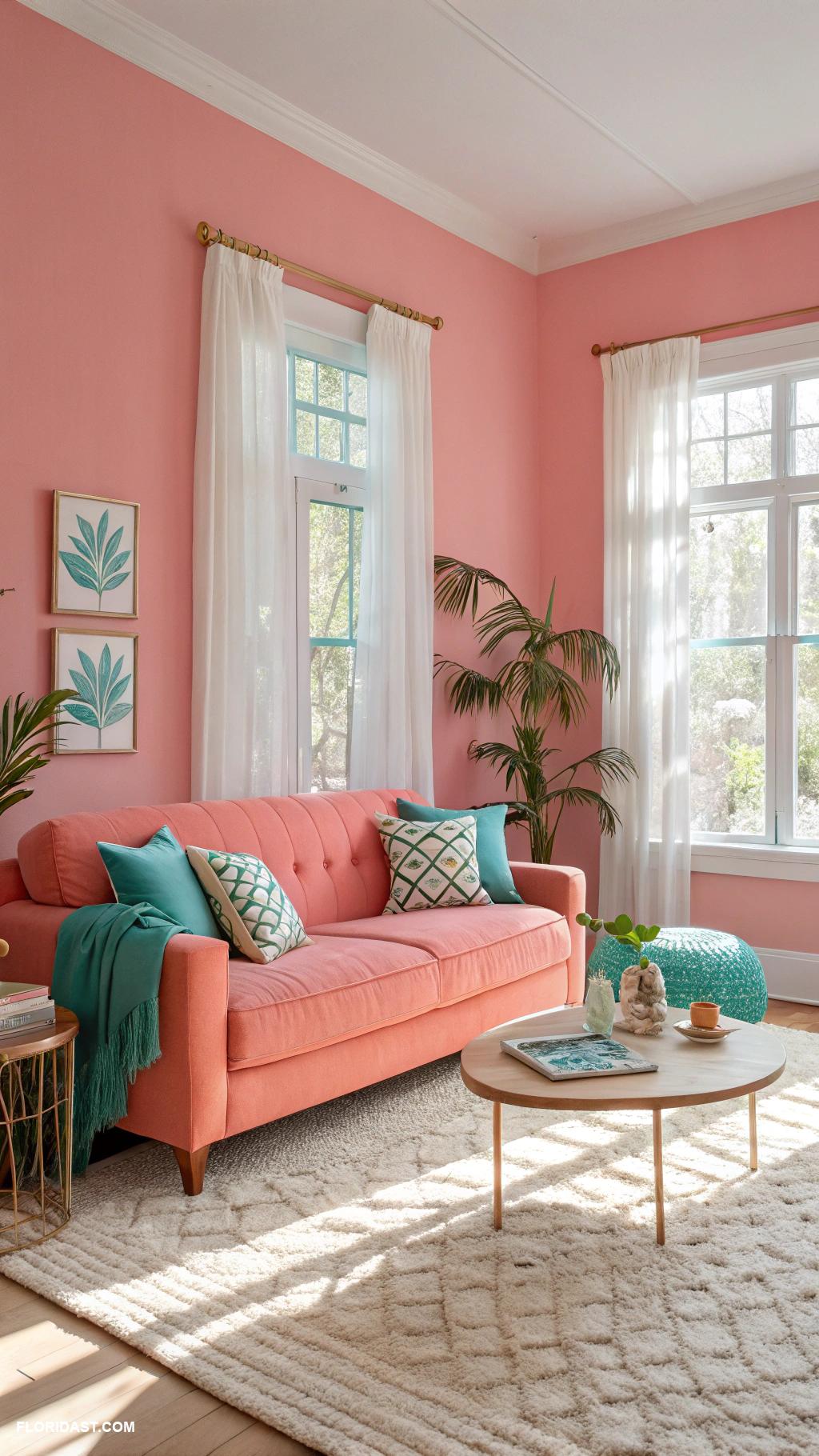 pink living rooms Sunny coral and teal color combination