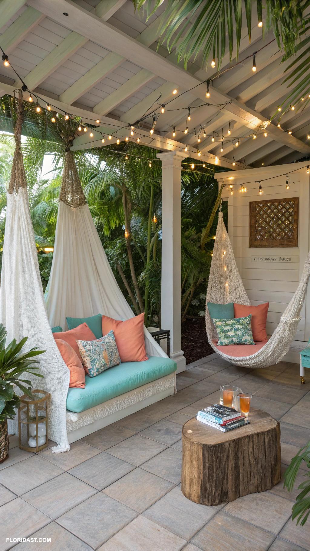 pool house cabanas Cozy seating areas with hammocks