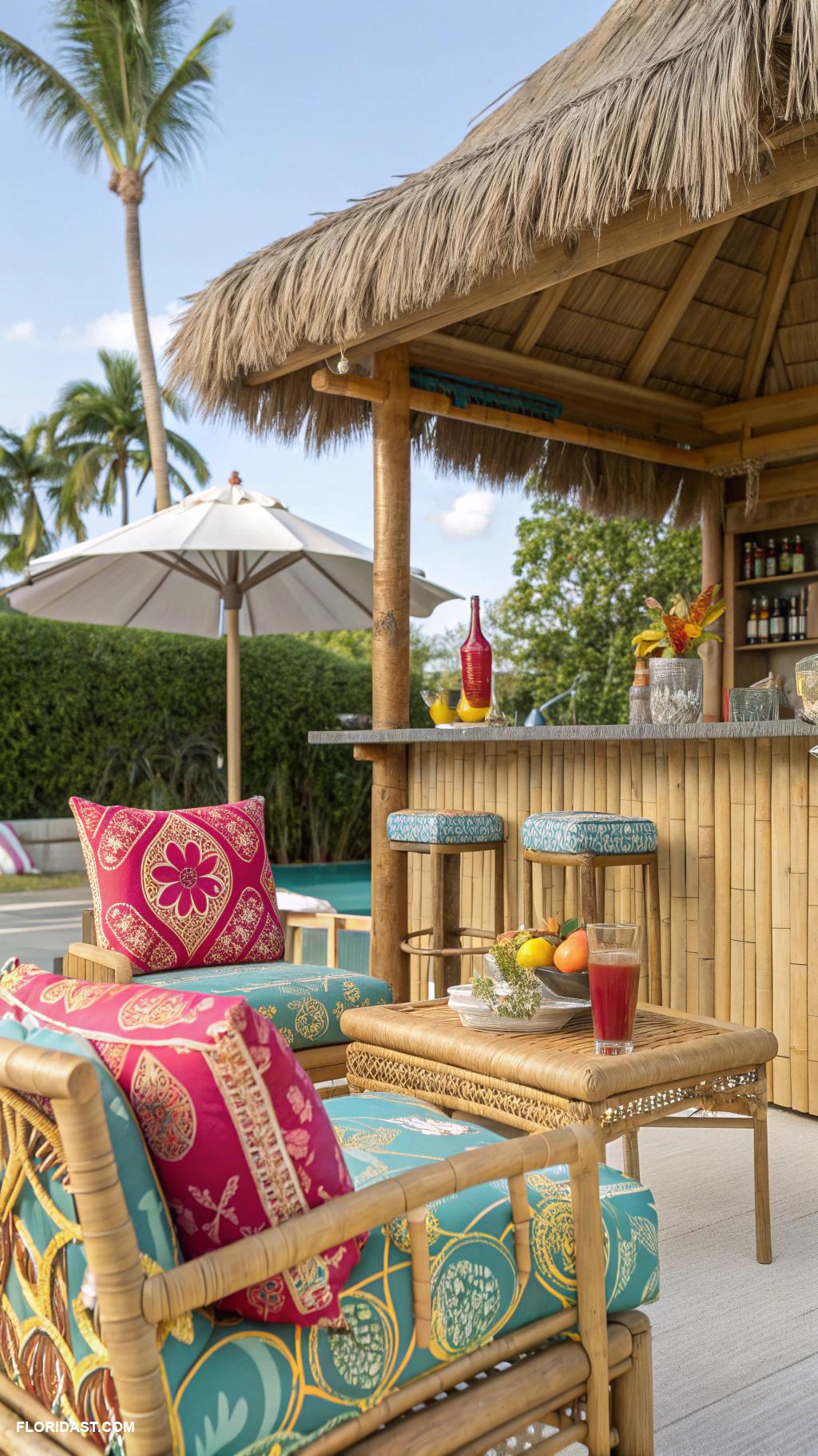 pool house cabanas Retro tiki bar vibes