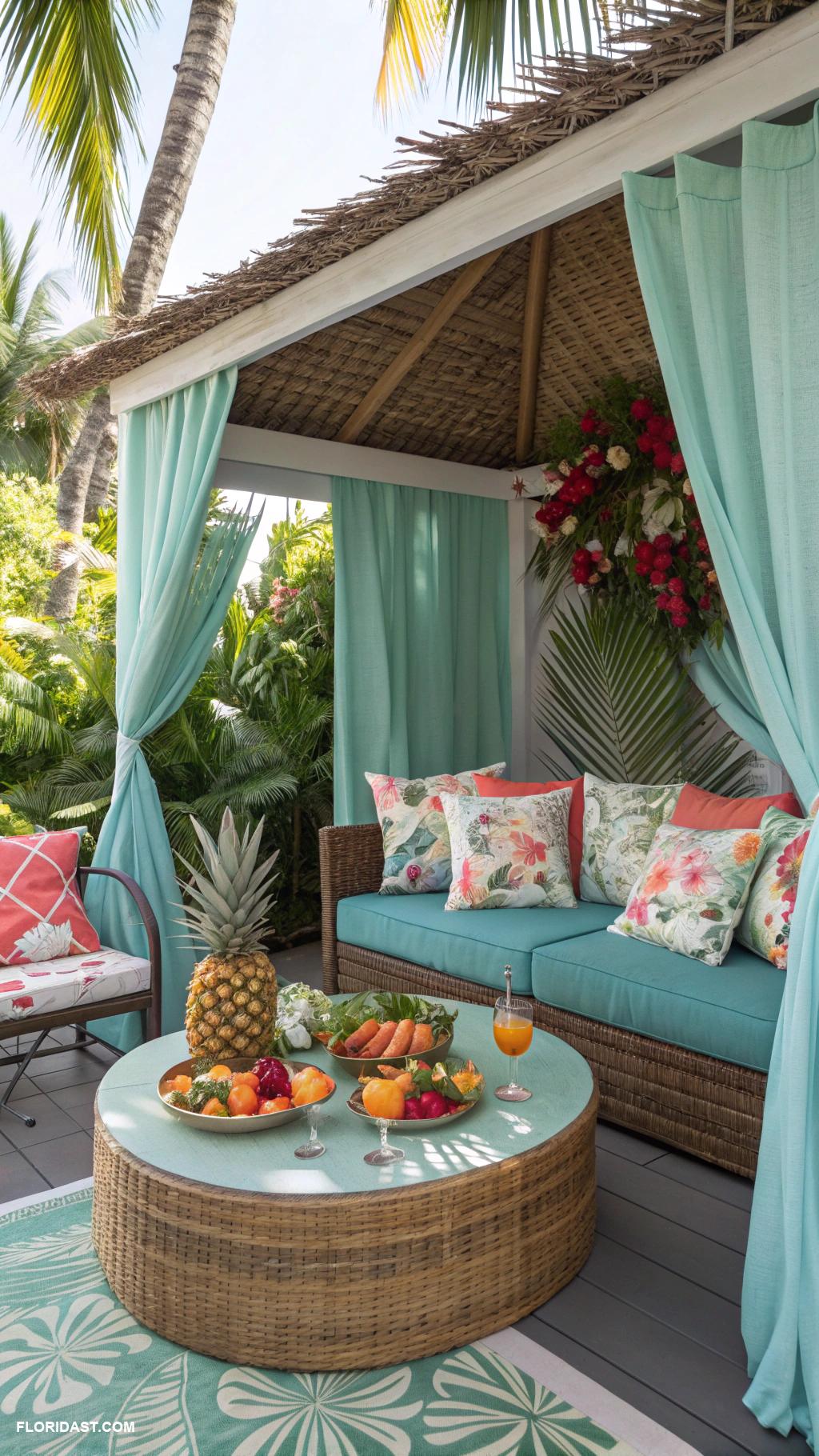 pool house cabanas Tropical themed decor and furnishings