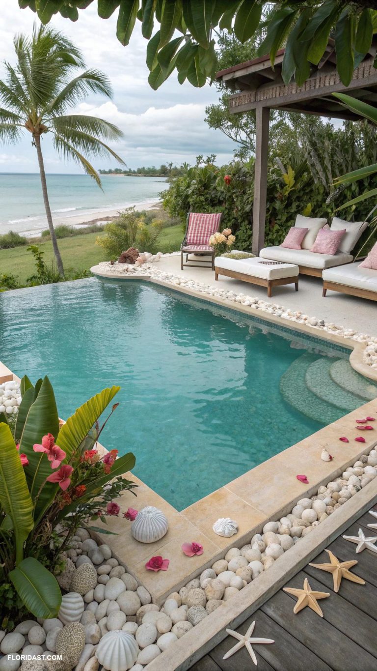 pool landscape design Coastal theme with seashell decor
