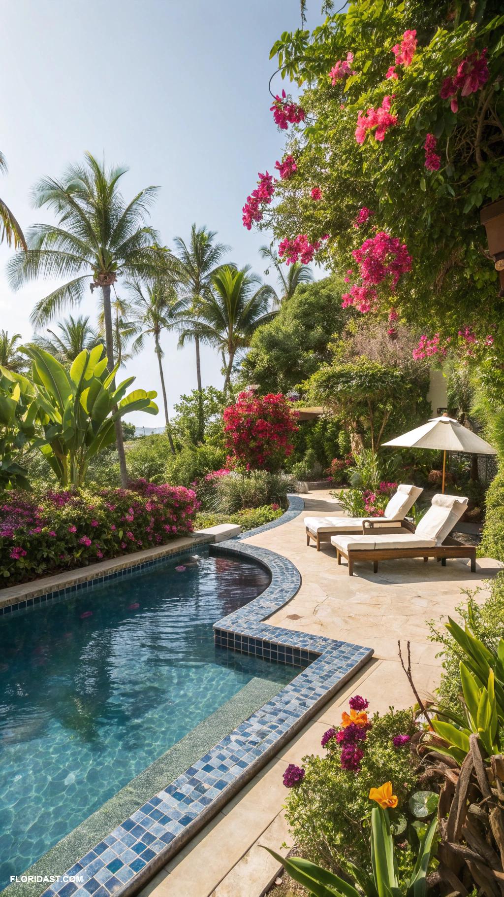 pool landscape design Lush greenery surrounding the pool area