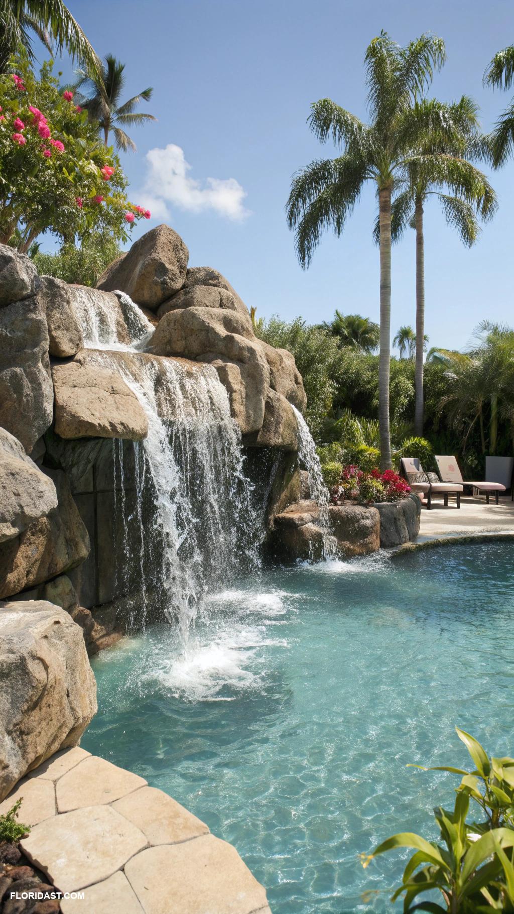 pool landscape design Natural rock waterfall feature