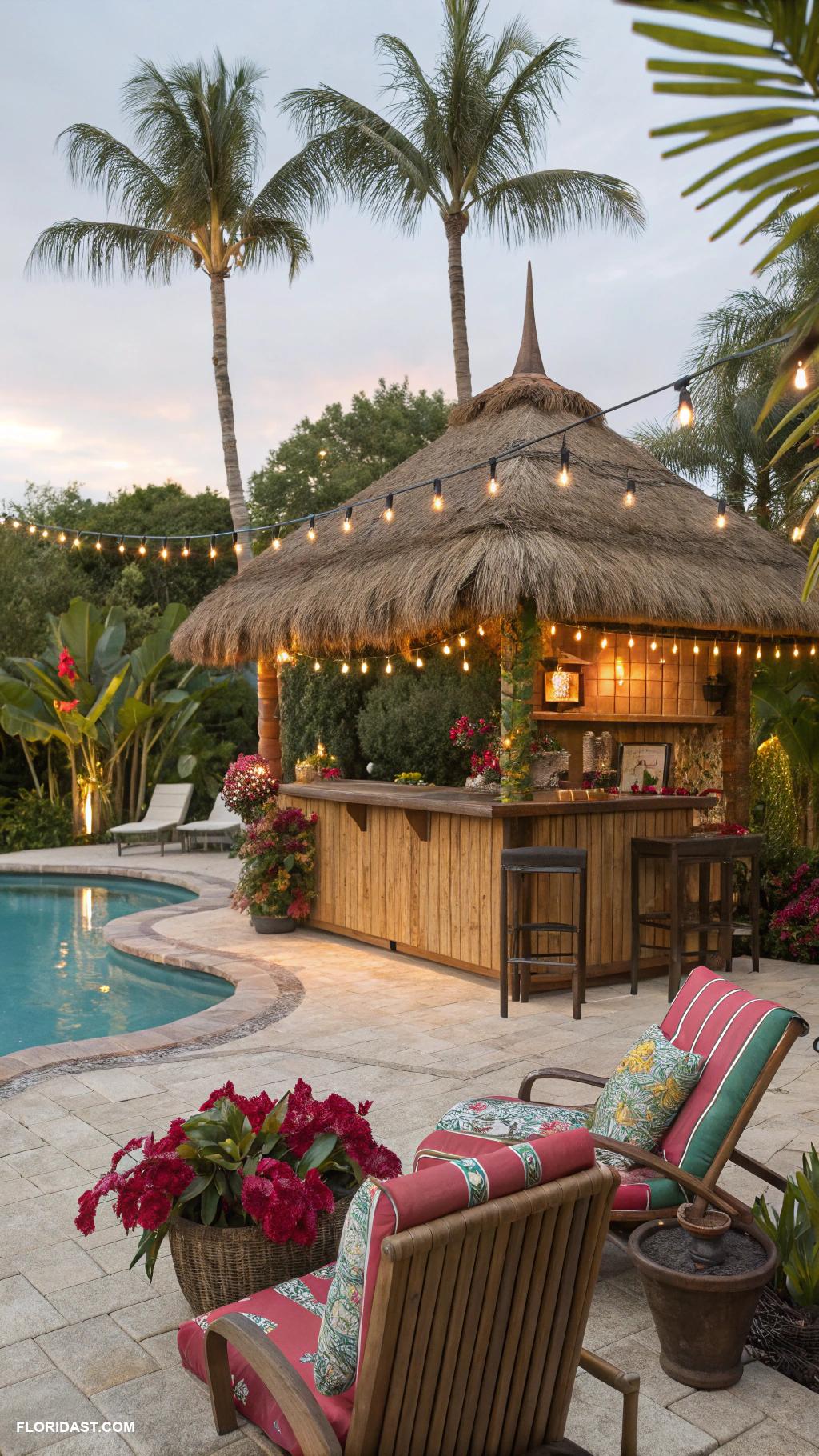pool landscape design Outdoor tiki bar for relaxation