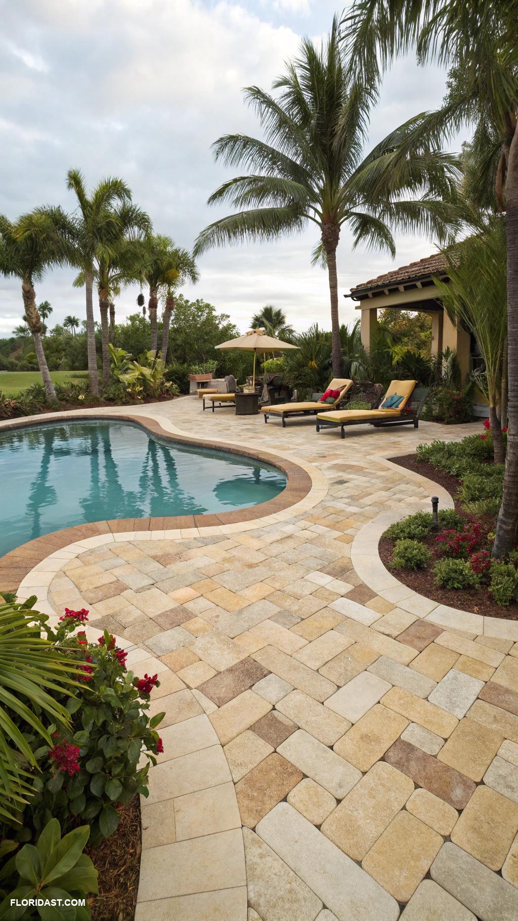 pool landscape design Paver stone decking options