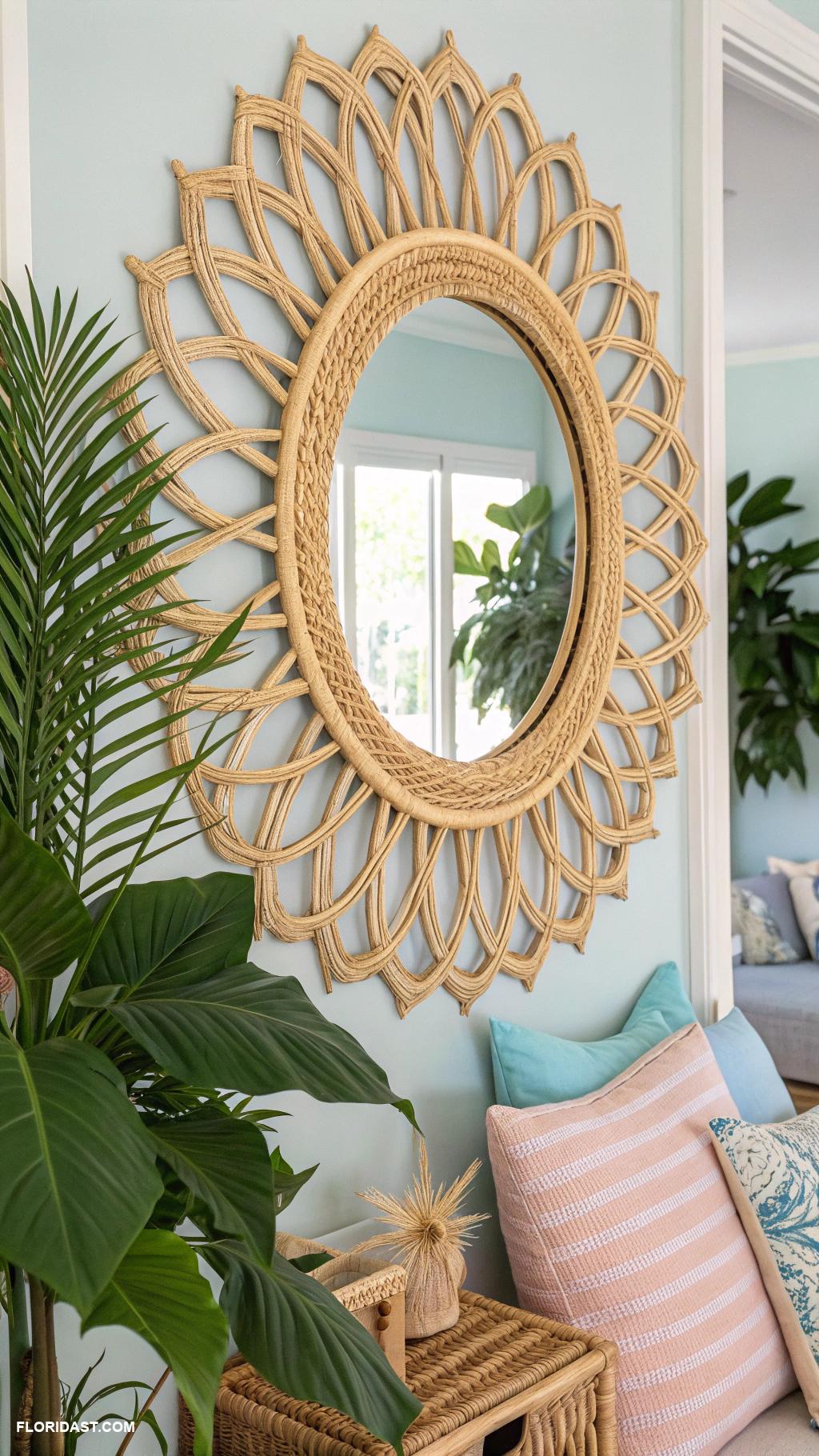 rattan home decor Handcrafted rattan wall mirrors with natural finish