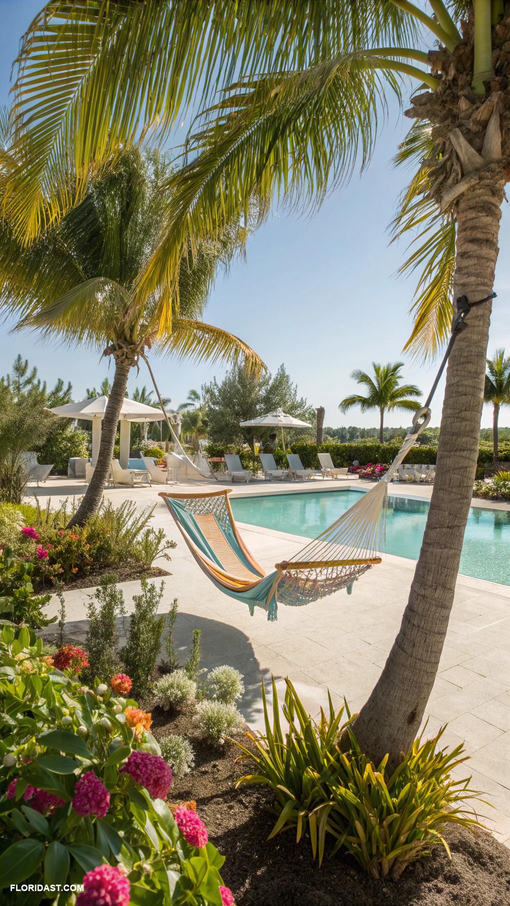 resort style backyard Hammock nestled between two trees