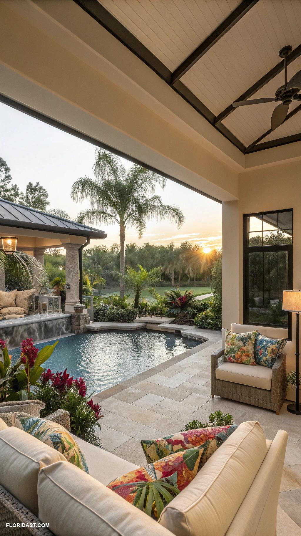 resort style backyard Lanai with retractable screens