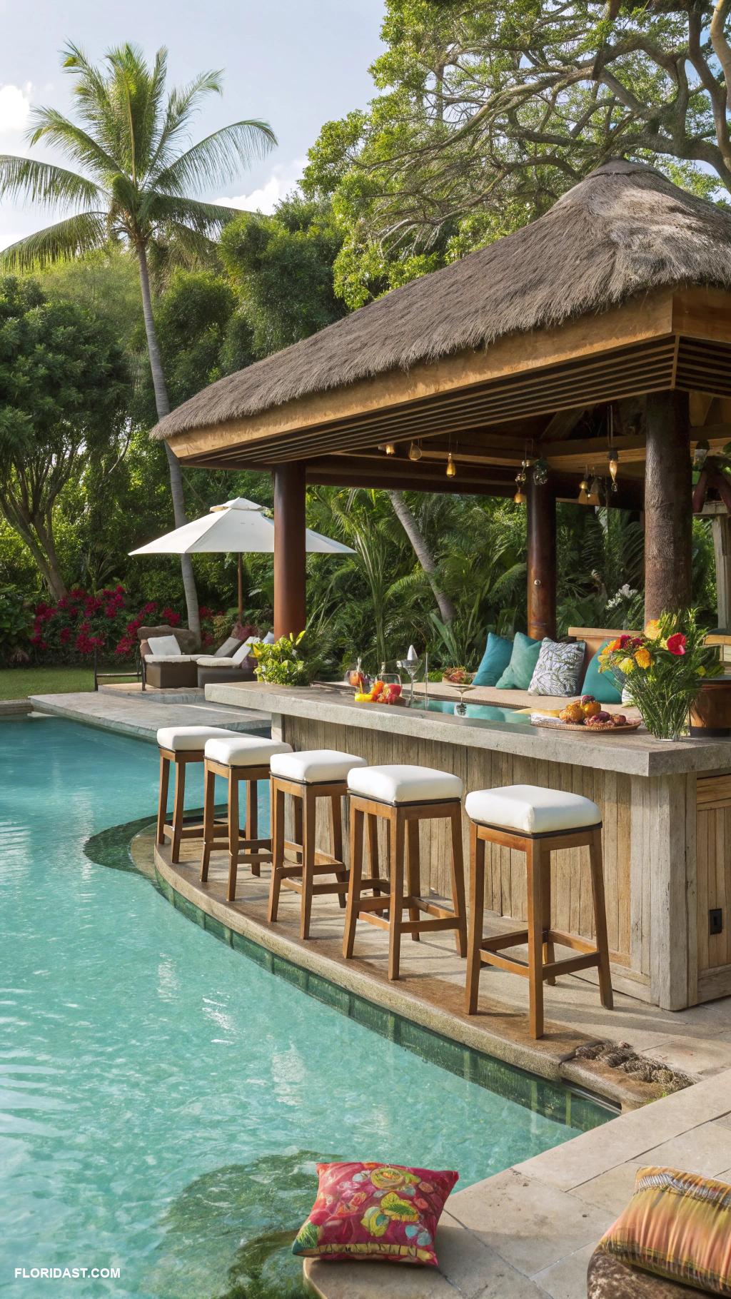 resort style backyard Swim up bar in the pool