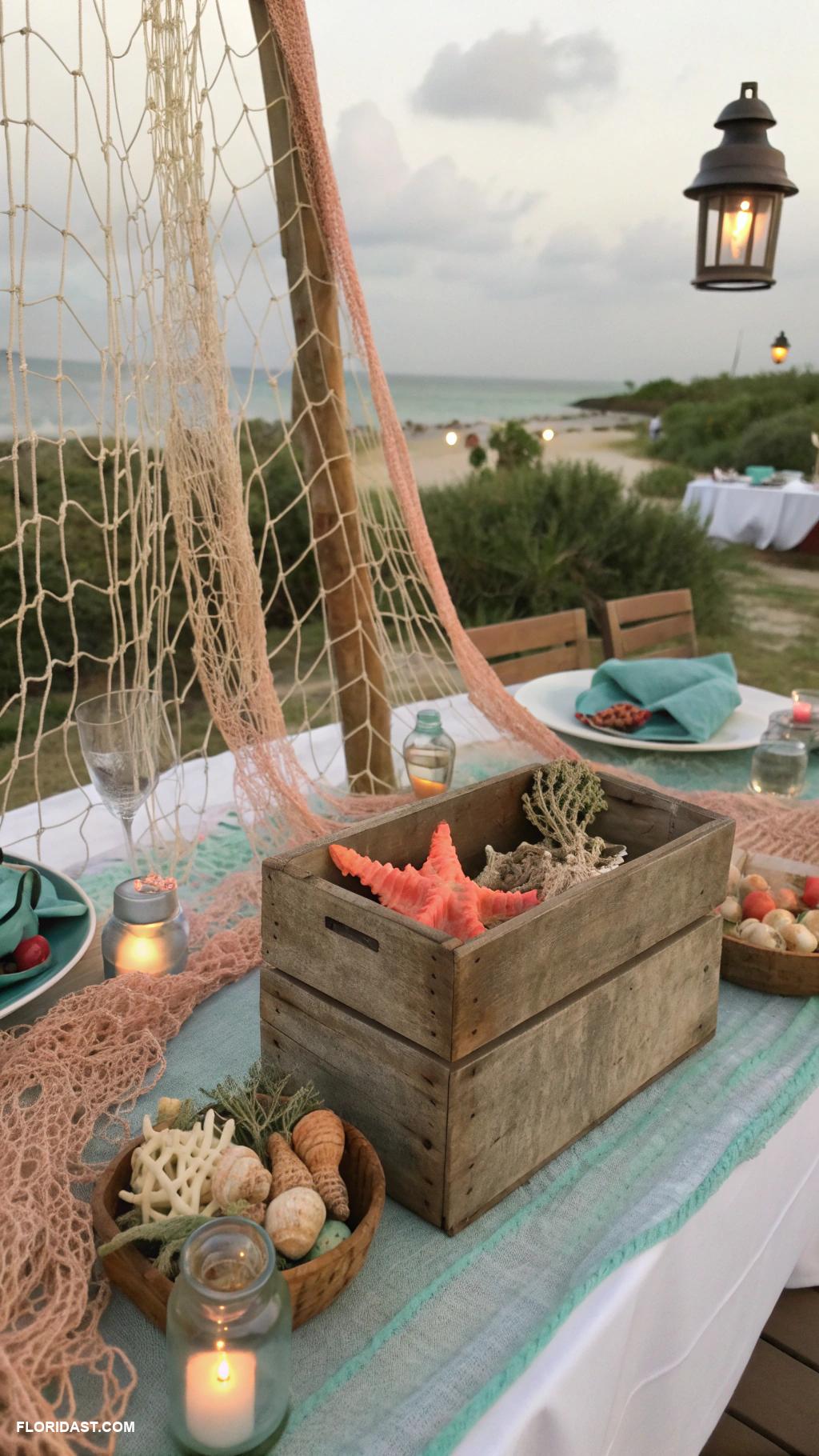 table setting ideas Fishing nets and wood elements for rustic charm