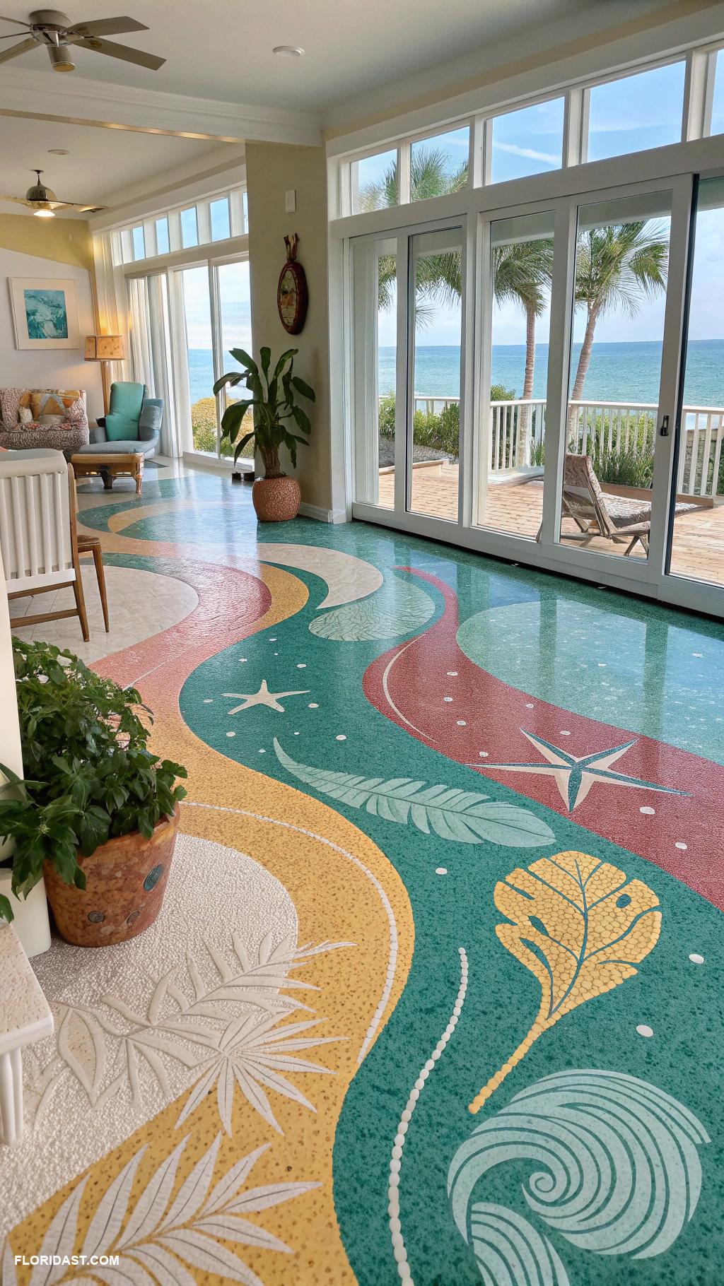terrazzo flooring Bright tropical colors for coastal homes