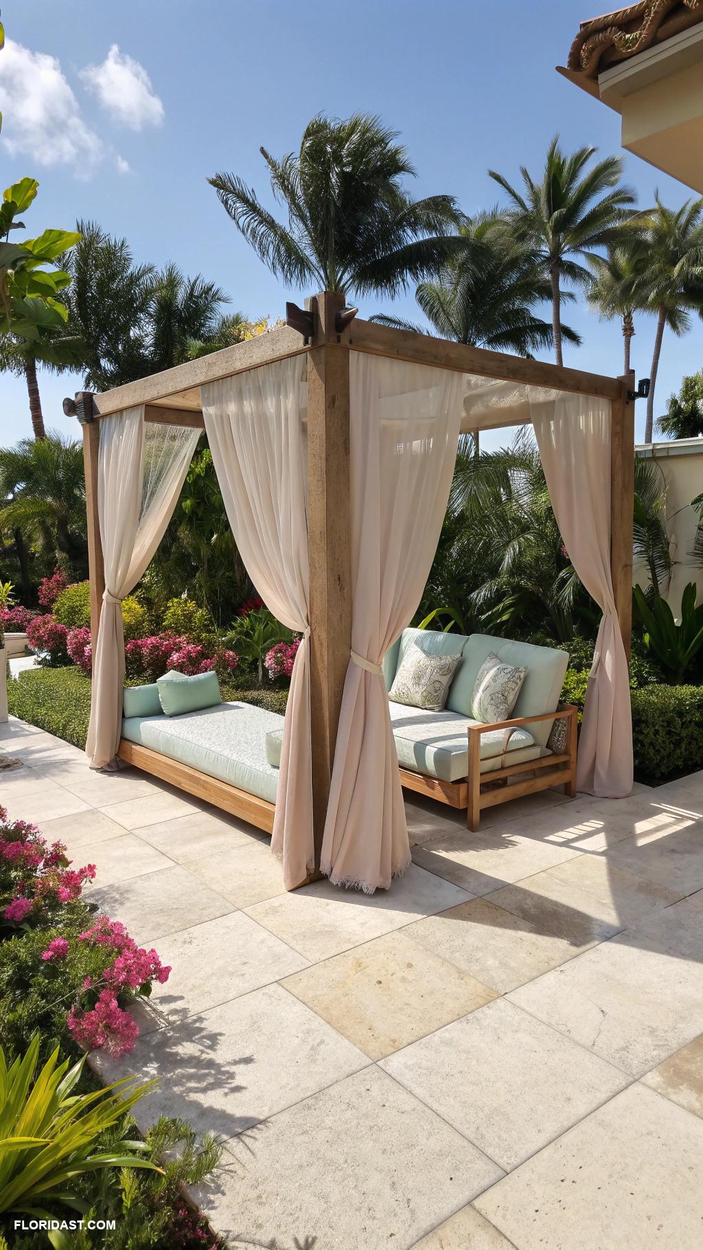 travertine patio ideas Cabanas or shade structures for sun protection