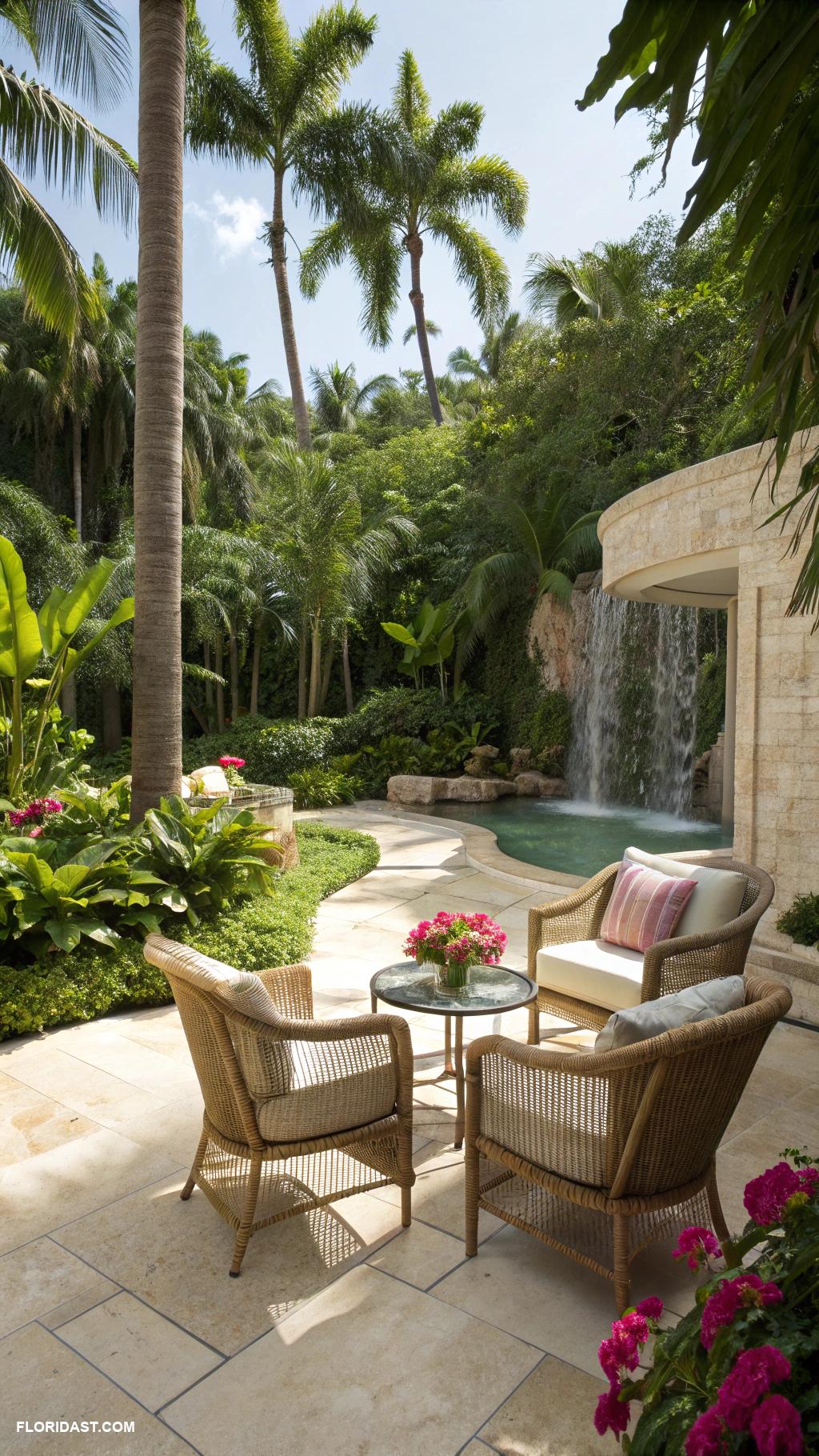 travertine patio ideas Lush greenery for natural shade