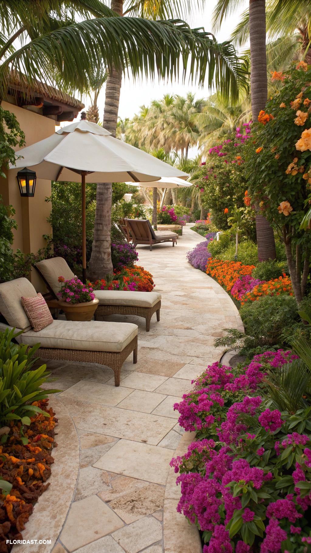 travertine patio ideas Pathway leading to garden elements