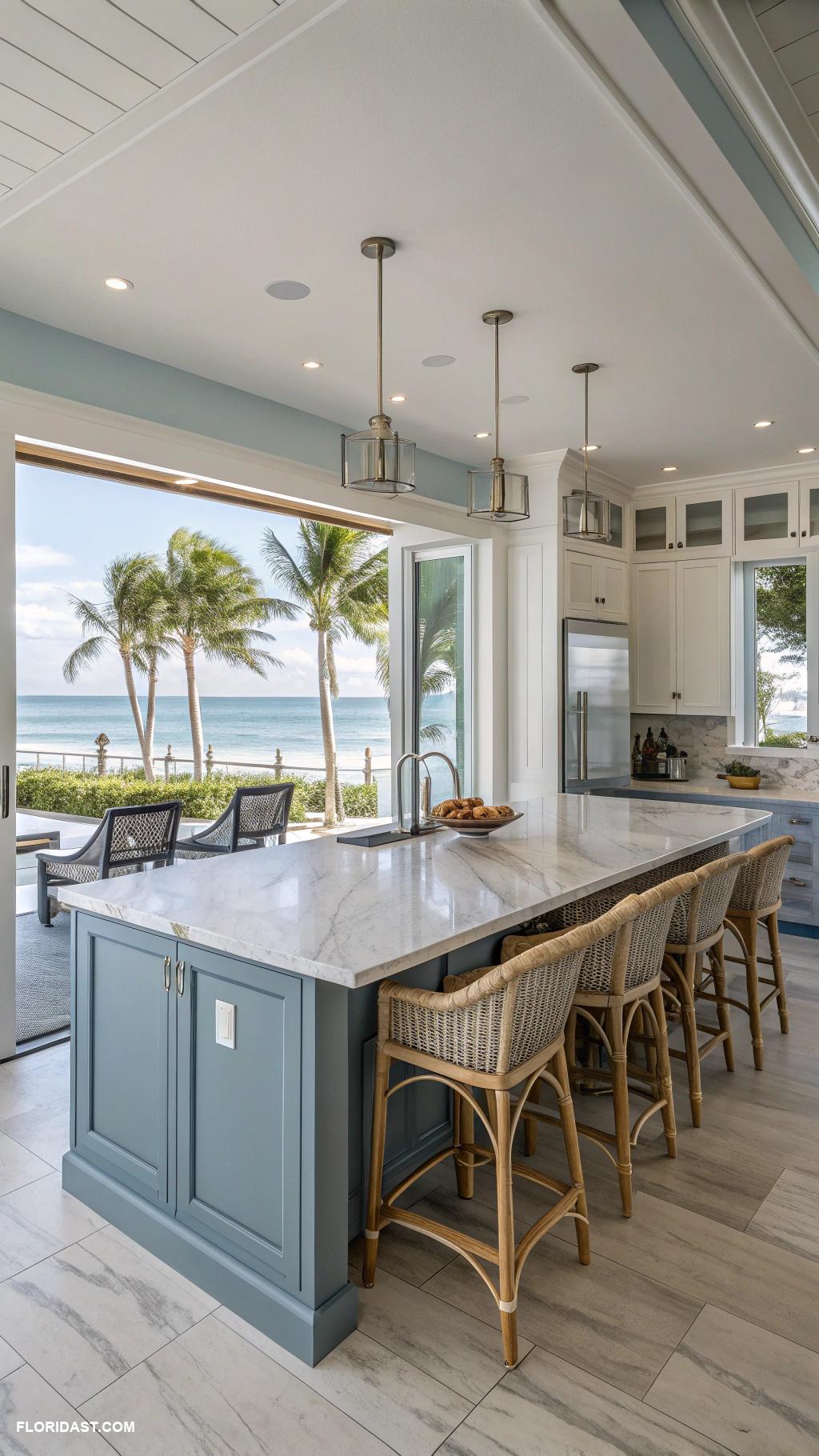 beach house kitchens Large island for entertaining guests
