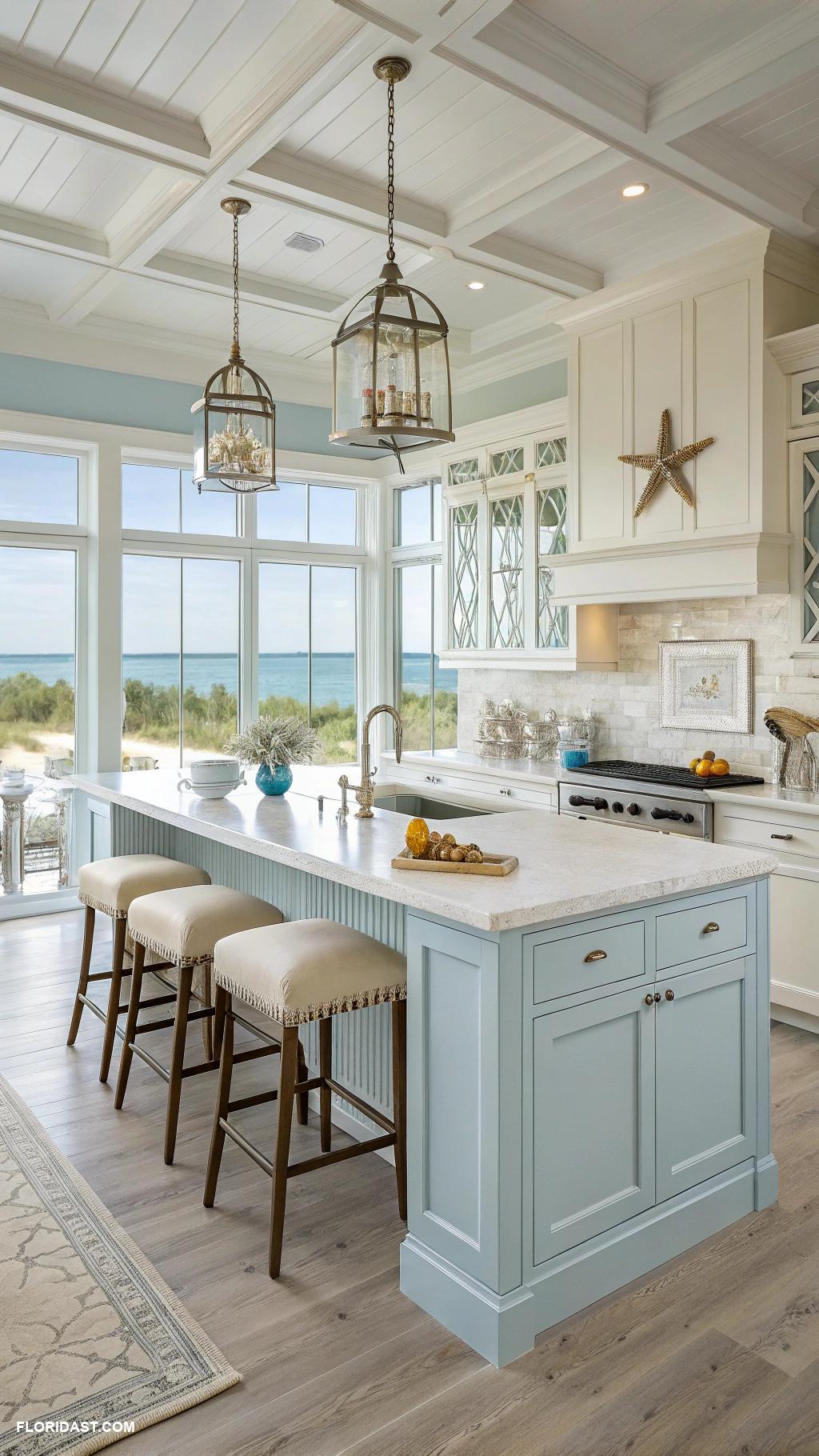 blue coastal kitchens Coastal white cabinetry with nautical colors