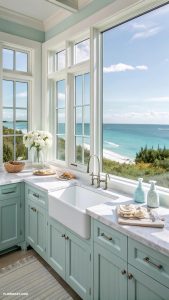 blue coastal kitchens Light airy spaces with large windows