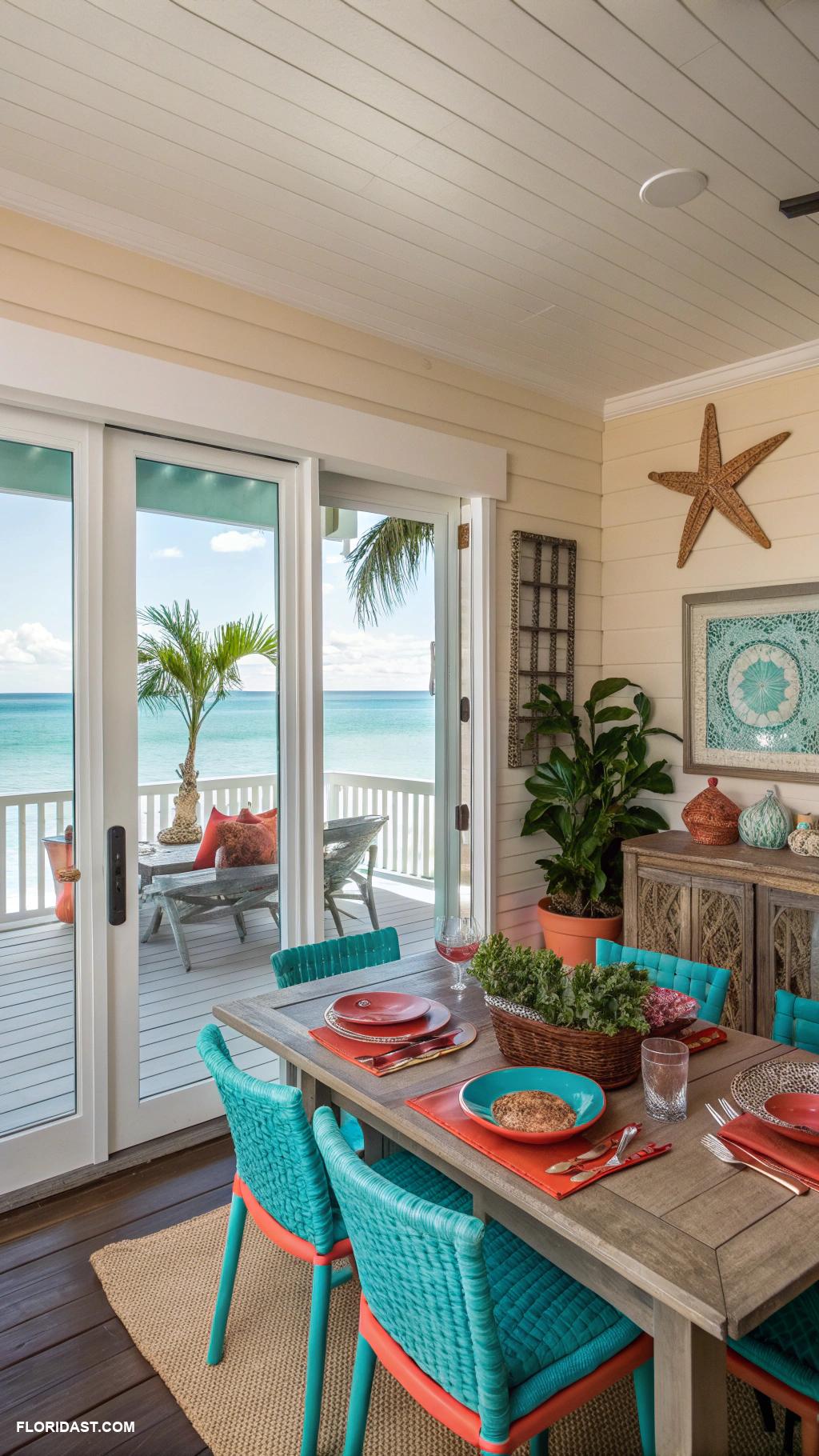 blue coastal kitchens Ocean view dining area with bright colors