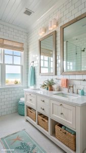 coastal bathroom tile ideas Bright white subway tiles for coastal feel