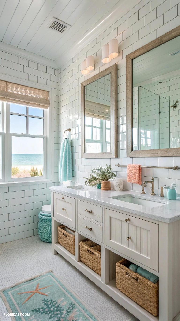 coastal bathroom tile ideas Bright white subway tiles for coastal feel