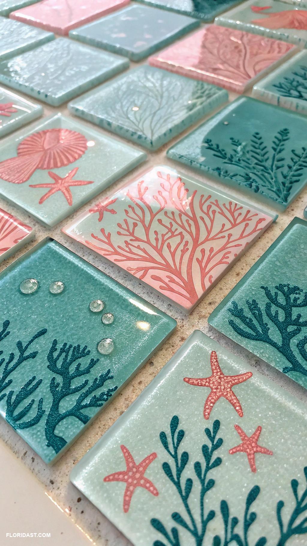 coastal bathroom tile ideas Coral reef inspired glass tiles