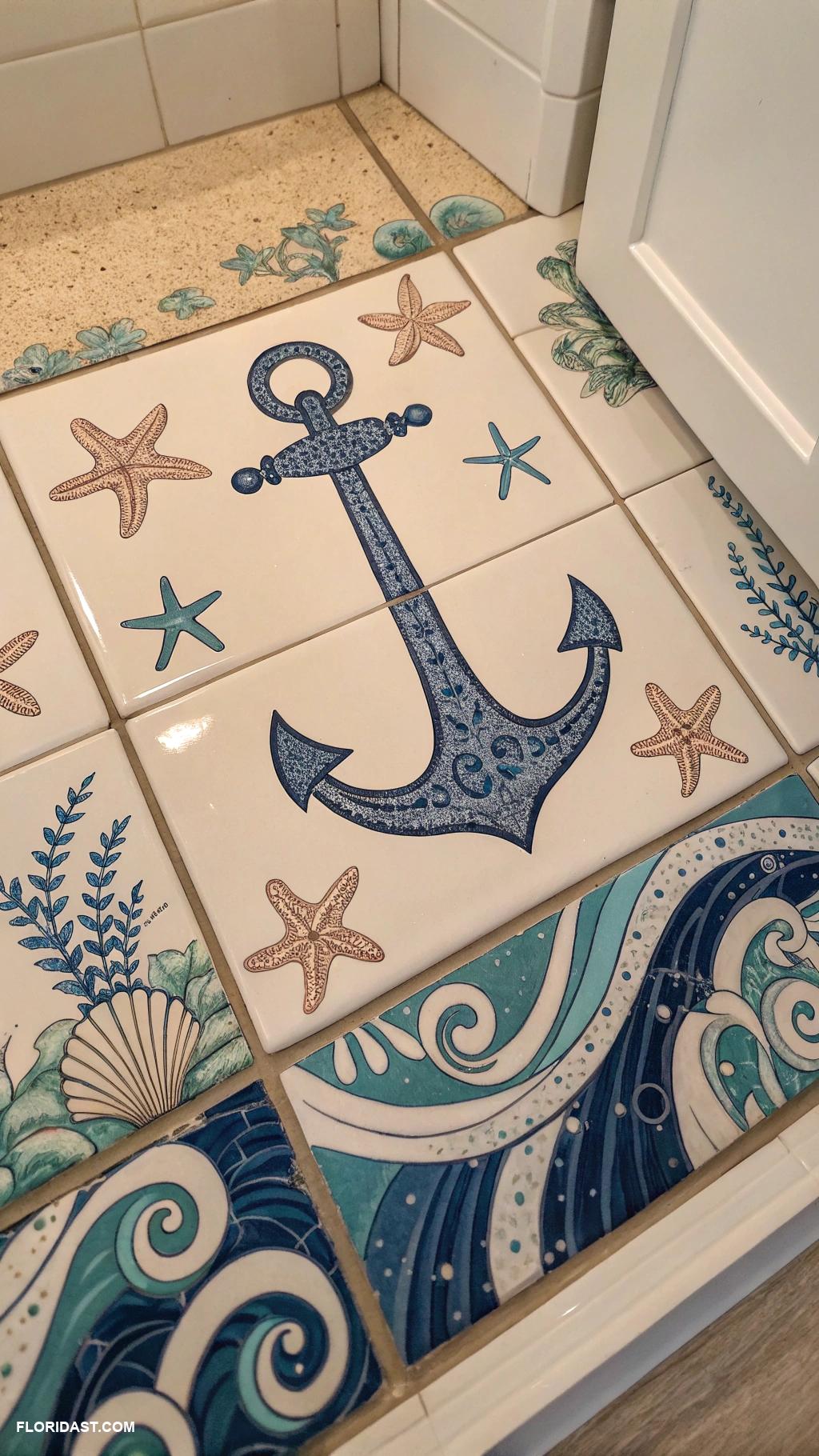 coastal bathroom tile ideas Nautical anchor themed decorative tiles