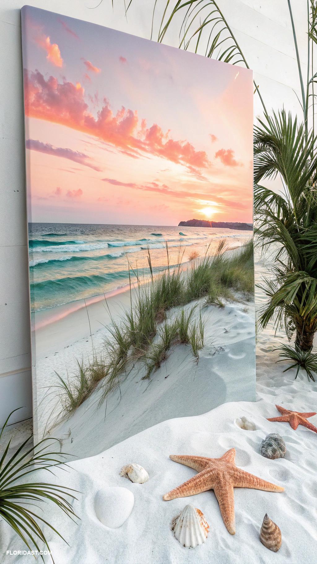 coastal boho decor ideas Beach themed wall art with vibrant colors