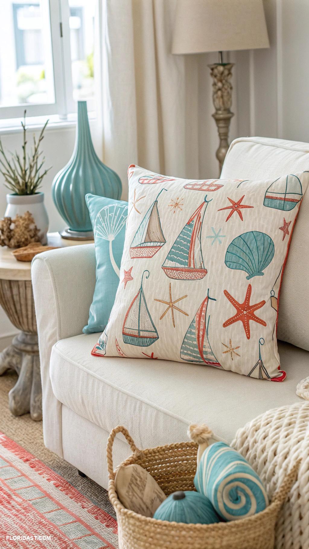 coastal boho decor ideas Coastal inspired throw pillows with nautical prints