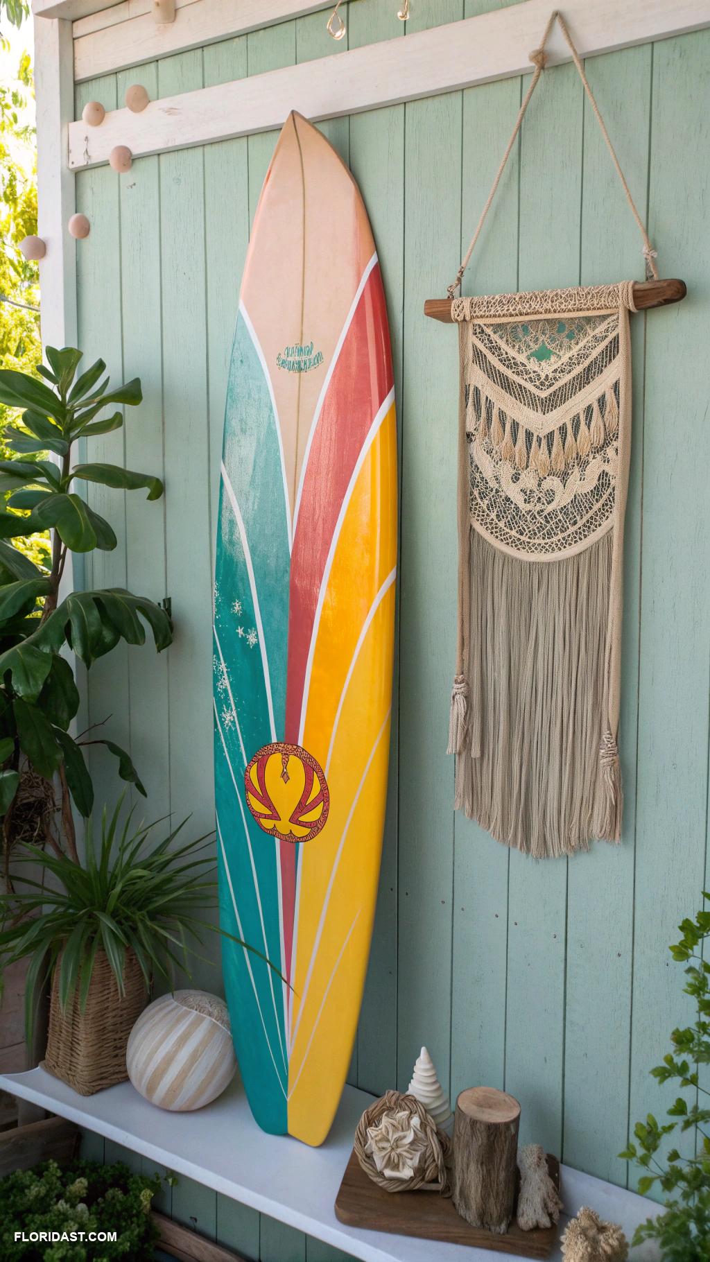coastal boho decor ideas Vintage surfboards as unique wall decor