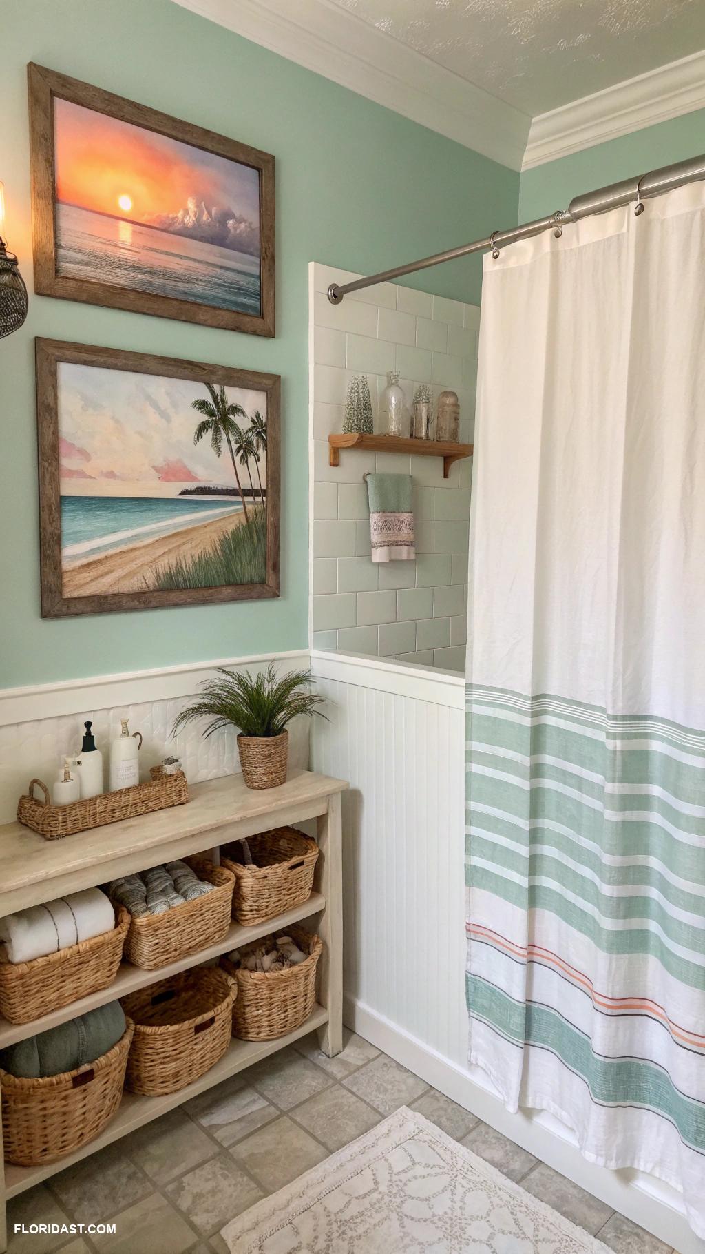coastal farmhouse bathroom ideas Beach themed artwork and prints