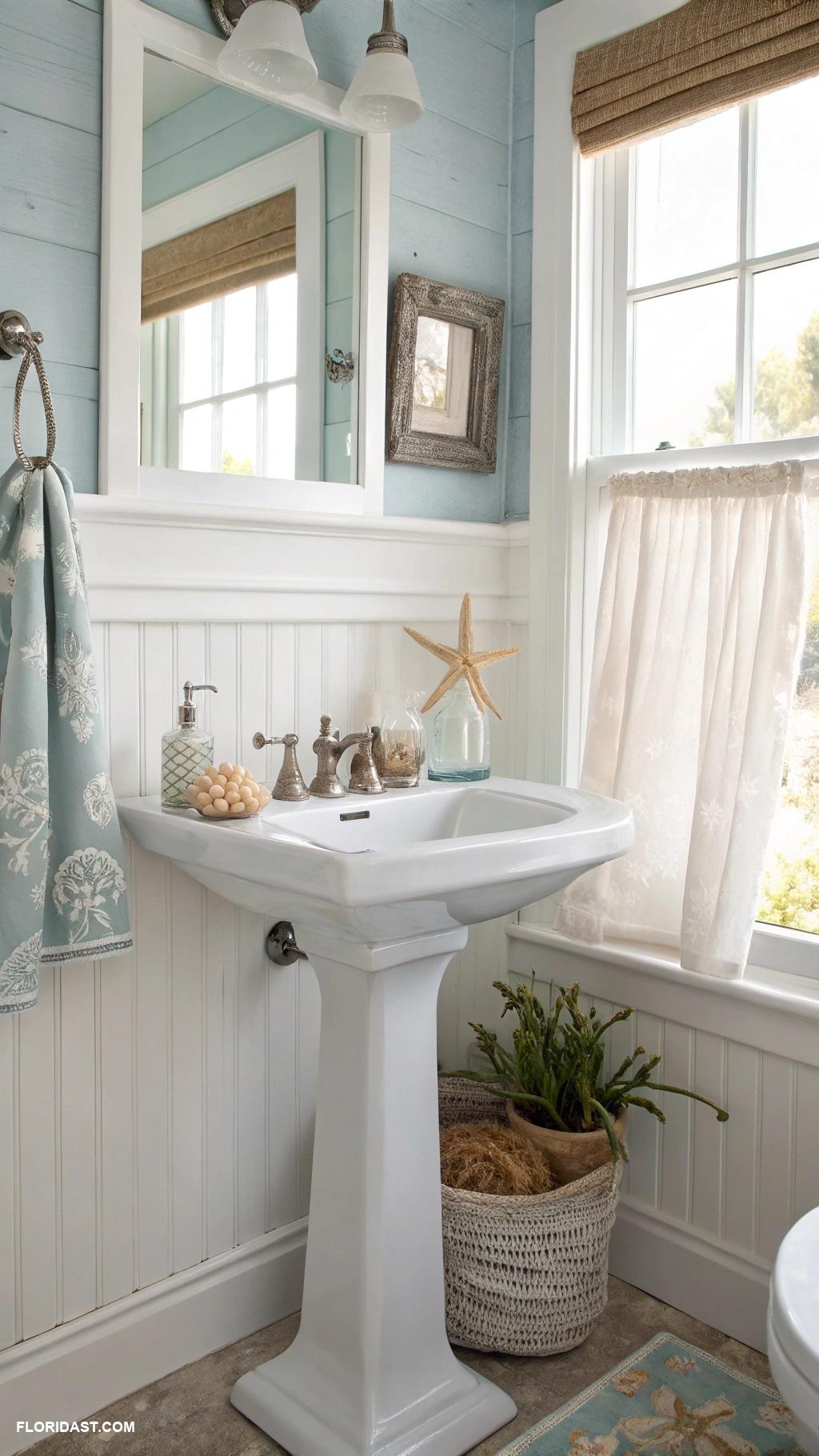 coastal farmhouse bathroom ideas Simple white pedestal sink