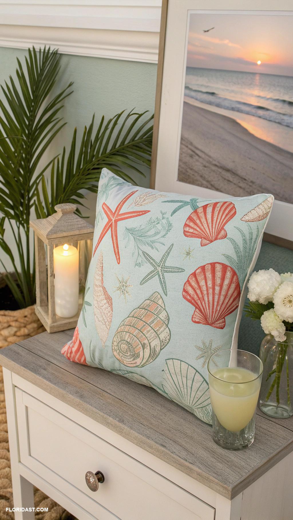 coastal nightstand decor Beach inspired throw pillows