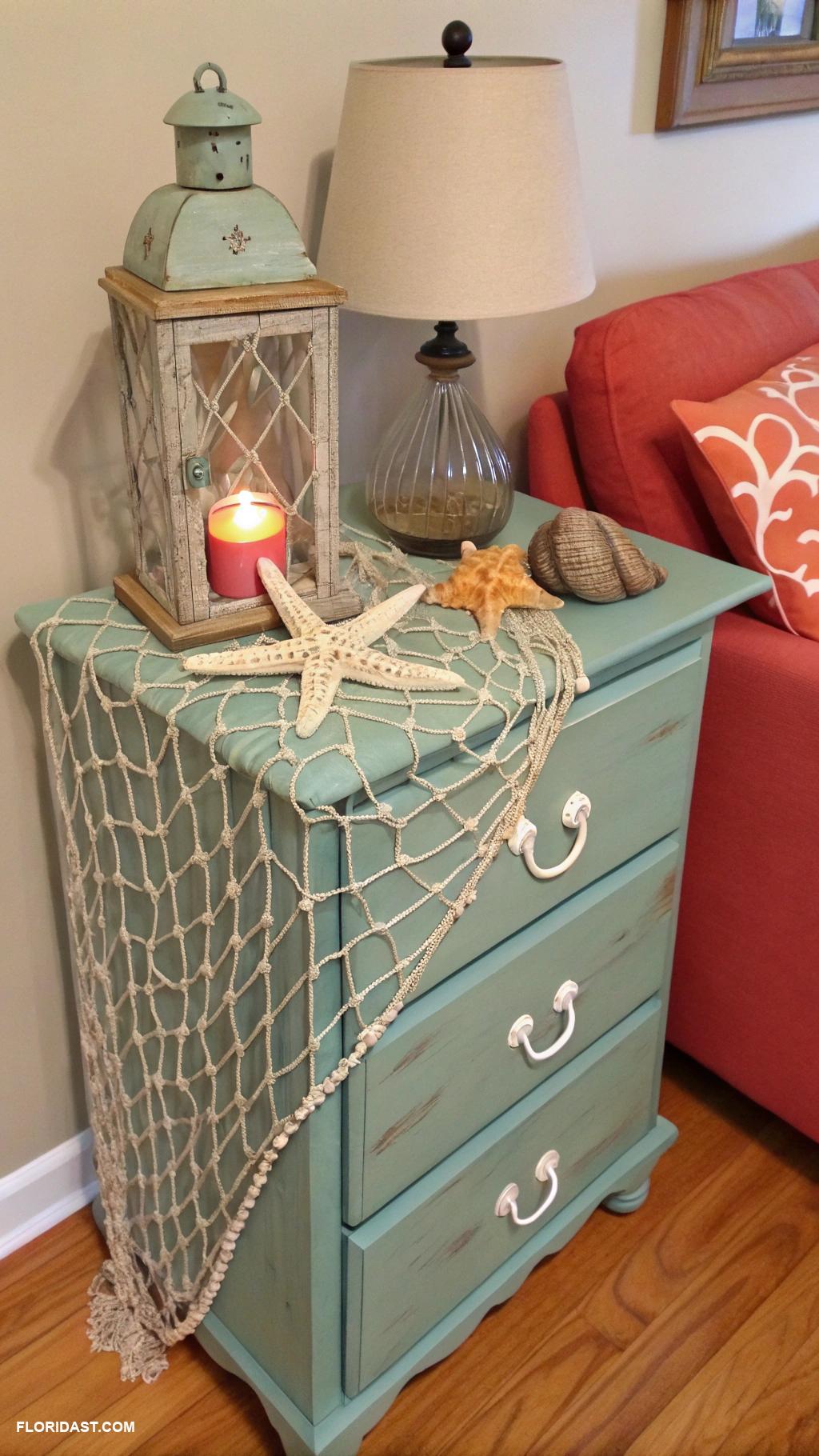 coastal nightstand decor Fishing net decor