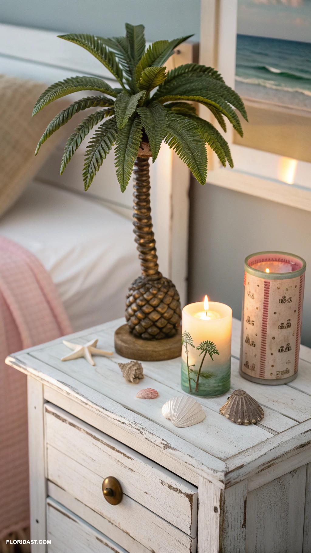 coastal nightstand decor Palm tree mini figurines