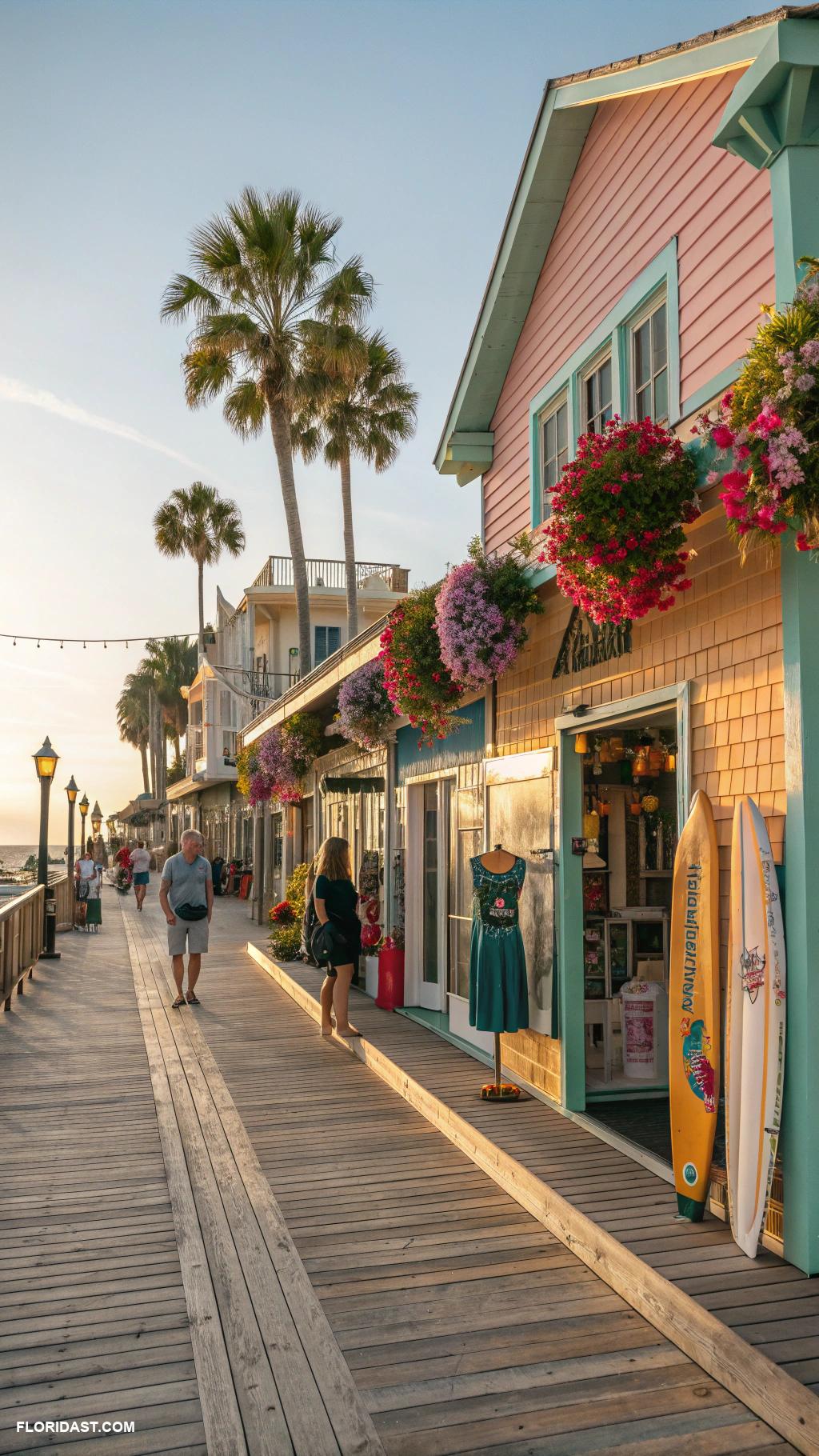 coastal painting ideas Boardwalks lined with local shops