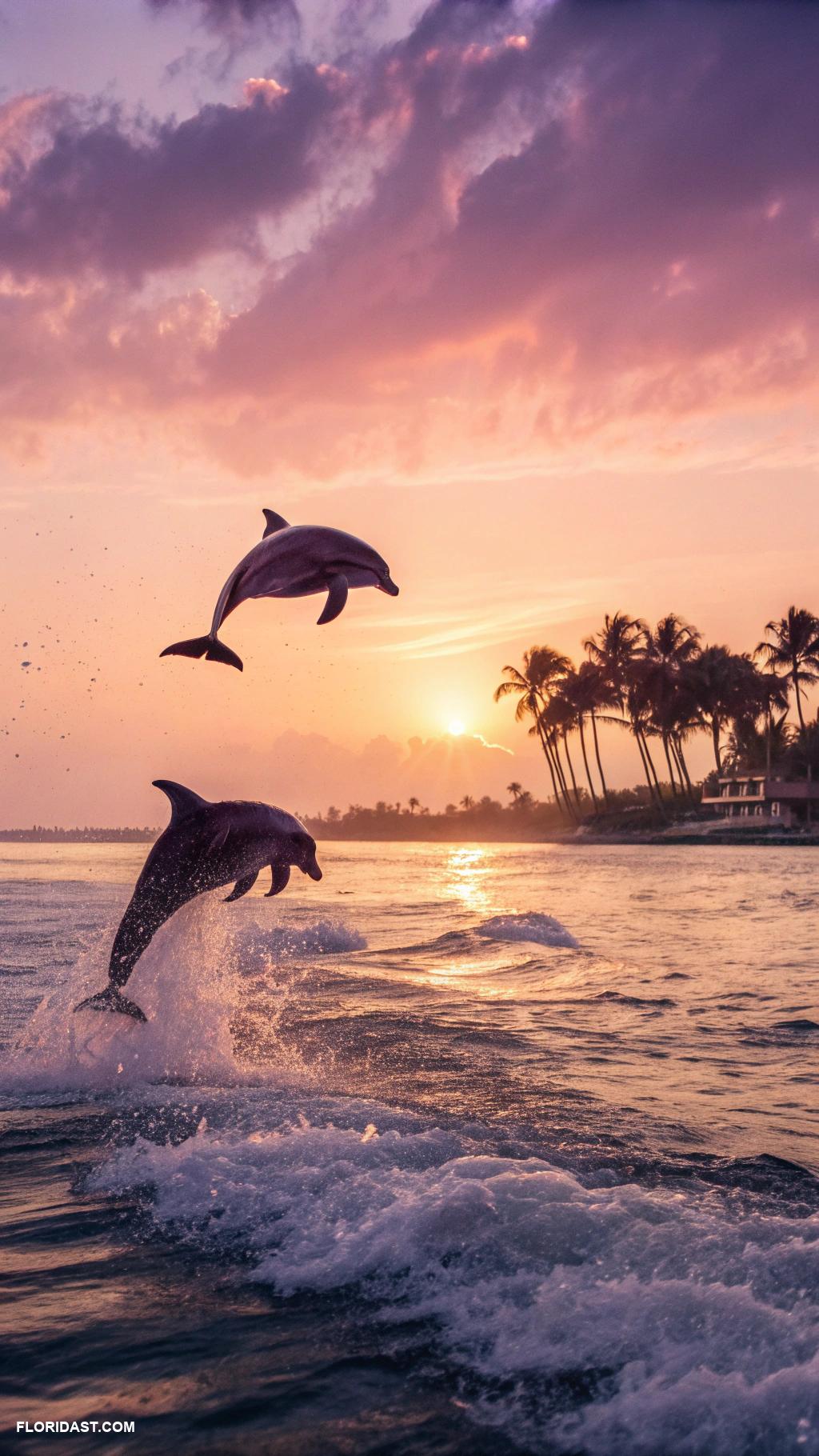 coastal painting ideas Dolphins jumping at sunrise