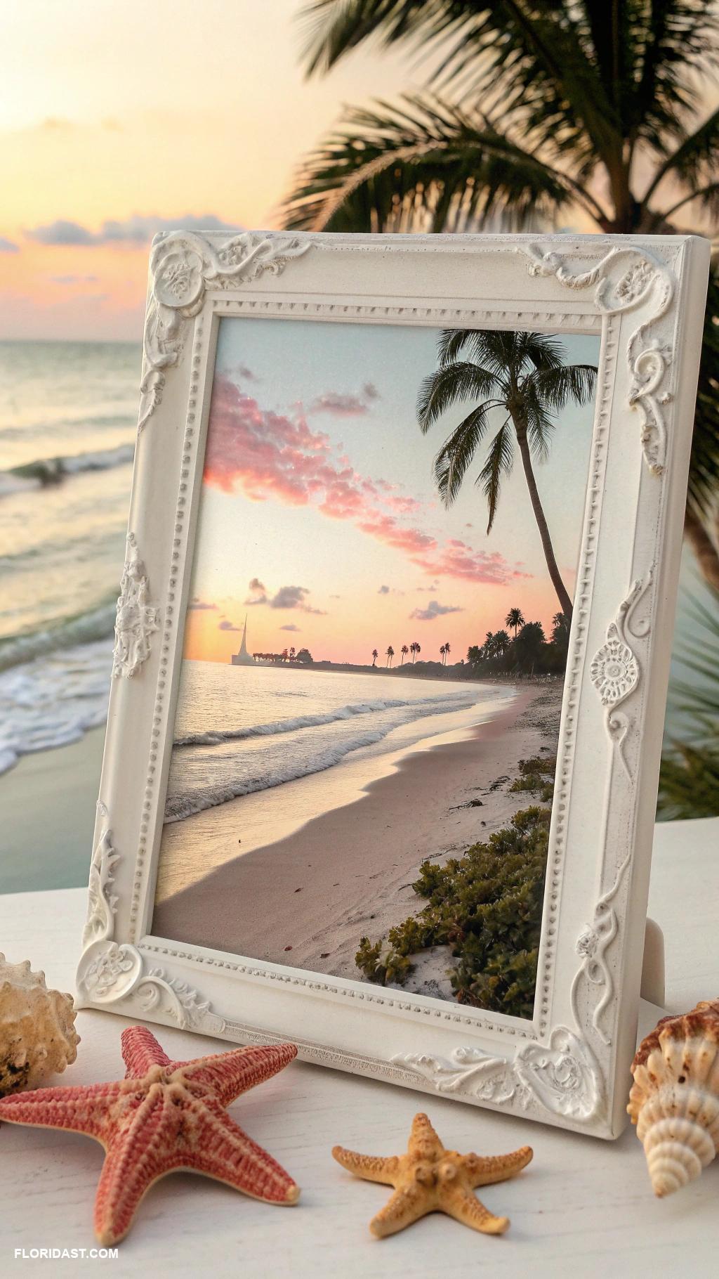 coastal wall decor ideas Framed vintage Florida postcards