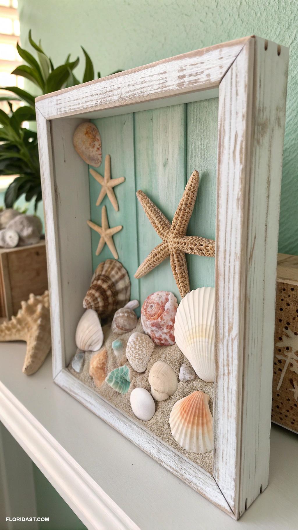 coastal wall decor ideas Seashell shadow box displays