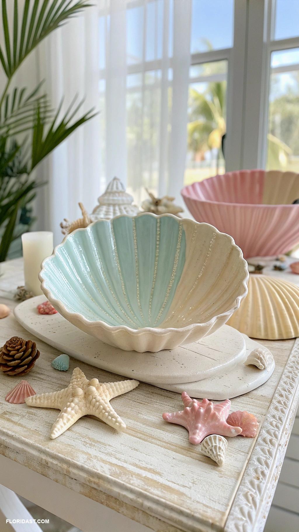colorful coastal decor Ceramic seashell table decor