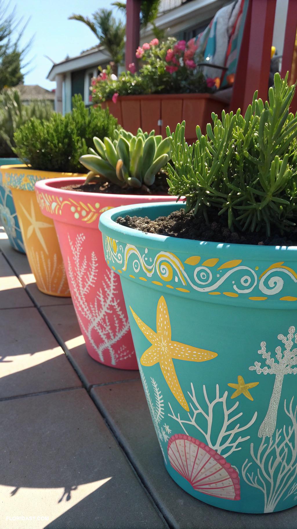 colorful coastal decor Hand painted coral garden pots