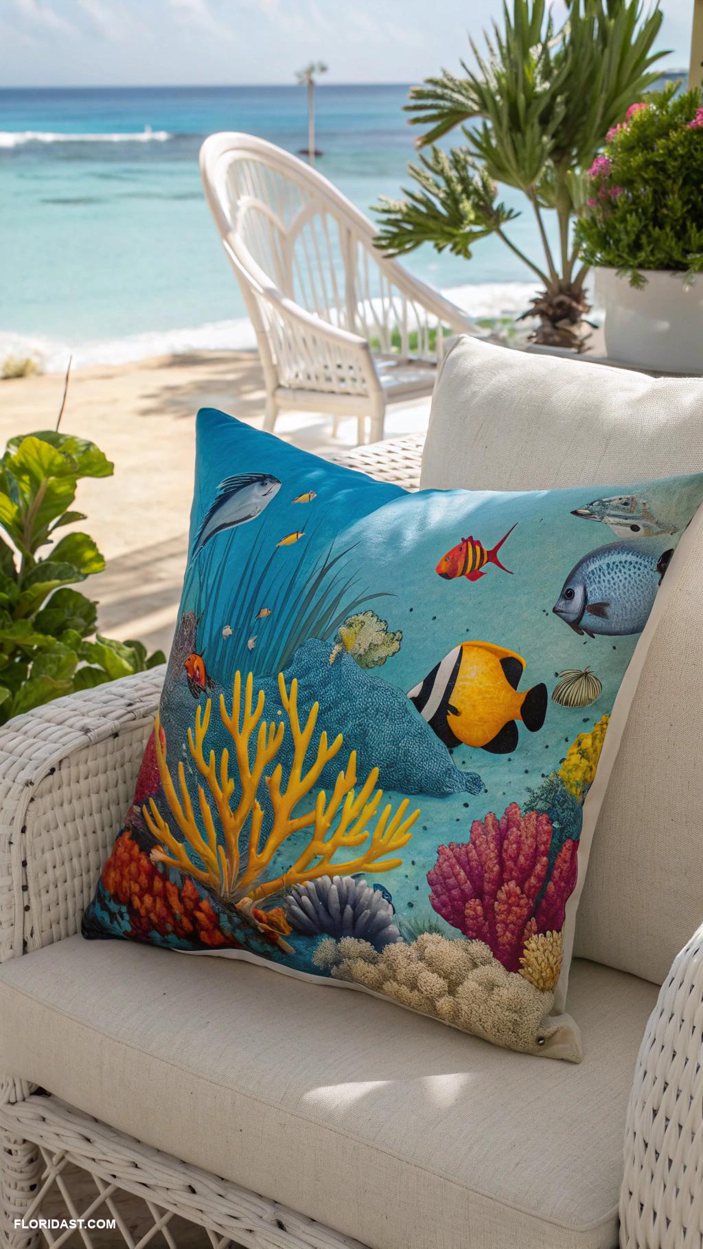 colorful coastal decor Tropical fish print throw pillows