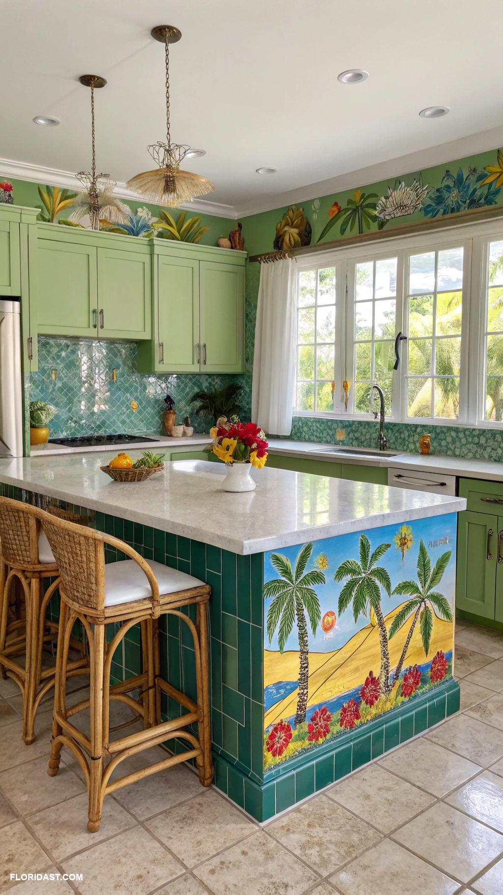 green kitchens Bright tile backsplashes with island themes