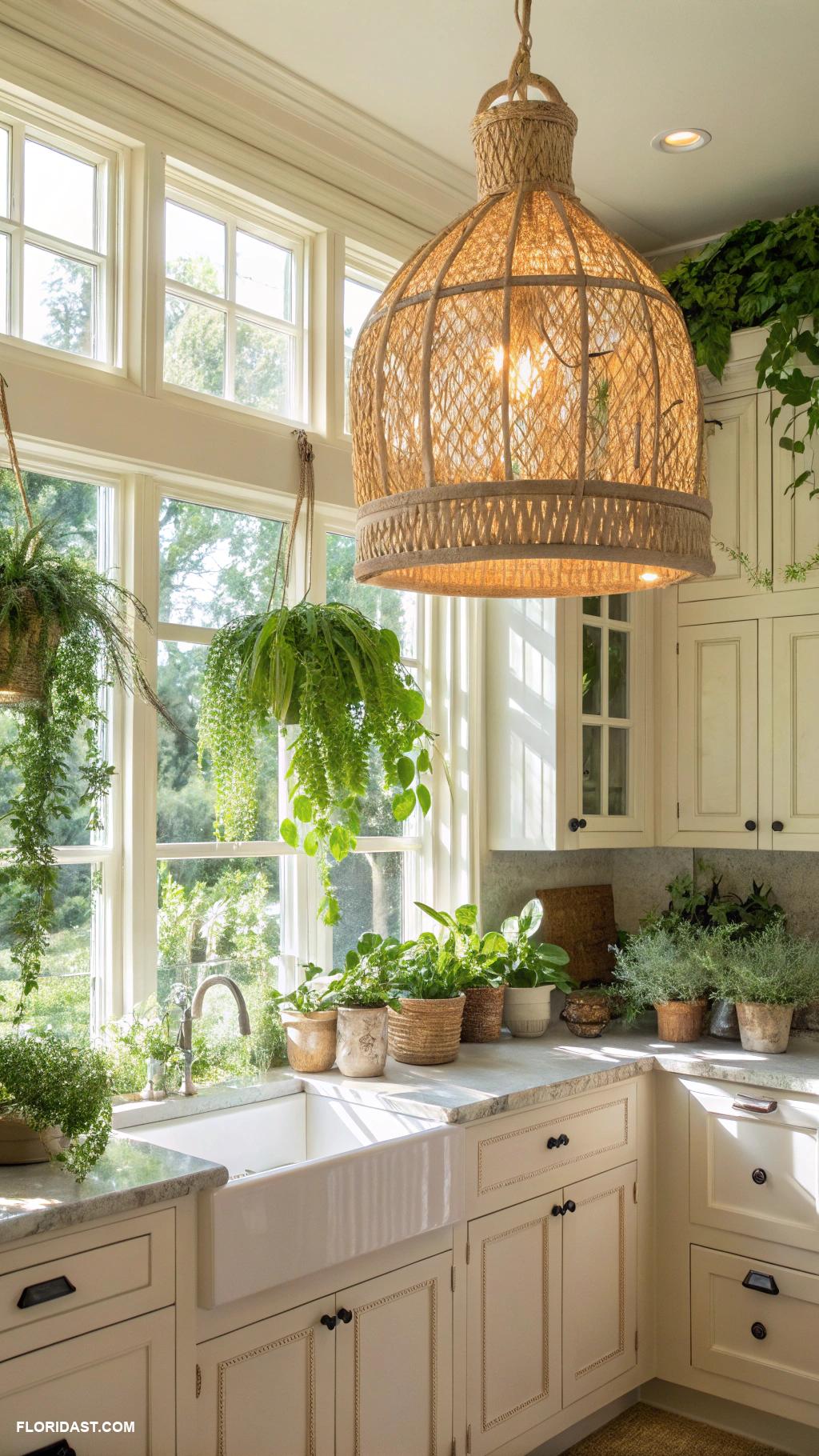 green kitchens Natural fiber lighting fixtures for ambiance